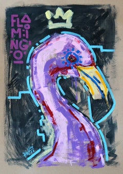 Flamingo Cyberpunk Large Painting Original Art