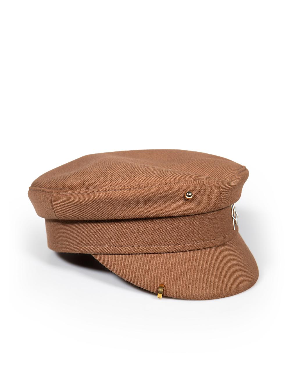 CONDITION is Very good. Minimal wear to hat is evident. Minimal wear to lining with discolouration on this used Ruslan Baginskiy designer resale item.
 
 
 
 Details
 
 
 Brown
 
 Cotton
 
 Bakerboy hat
 
 Stud and ring detail
 
 RB initial logo