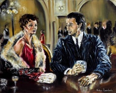 Soirée au bar, peinture, huile sur toile
