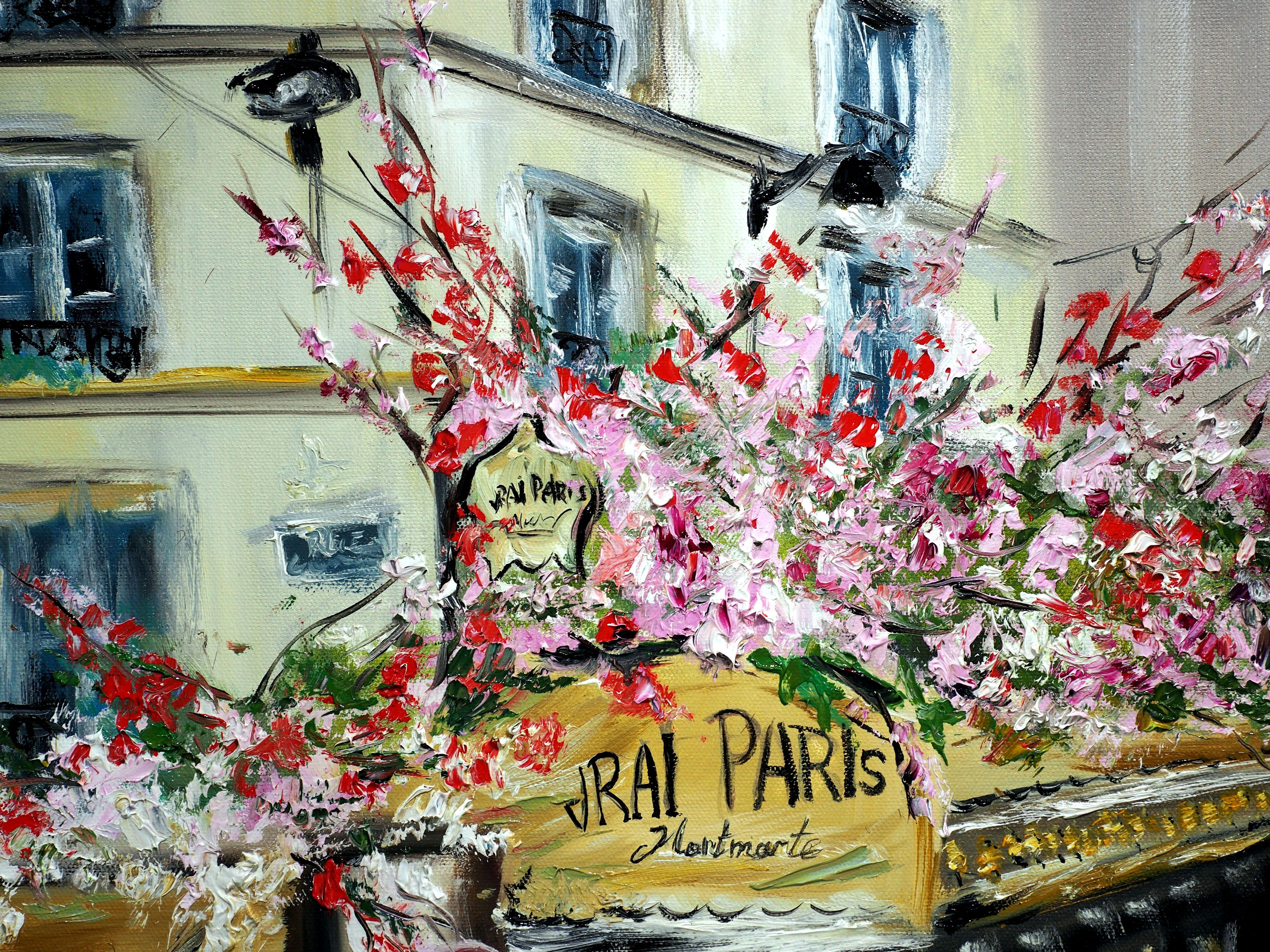 Le Vrai Paris Cafe, Montmarte, Gemälde, Öl auf Leinwand (Impressionismus), Painting, von Ruslana Levandovska