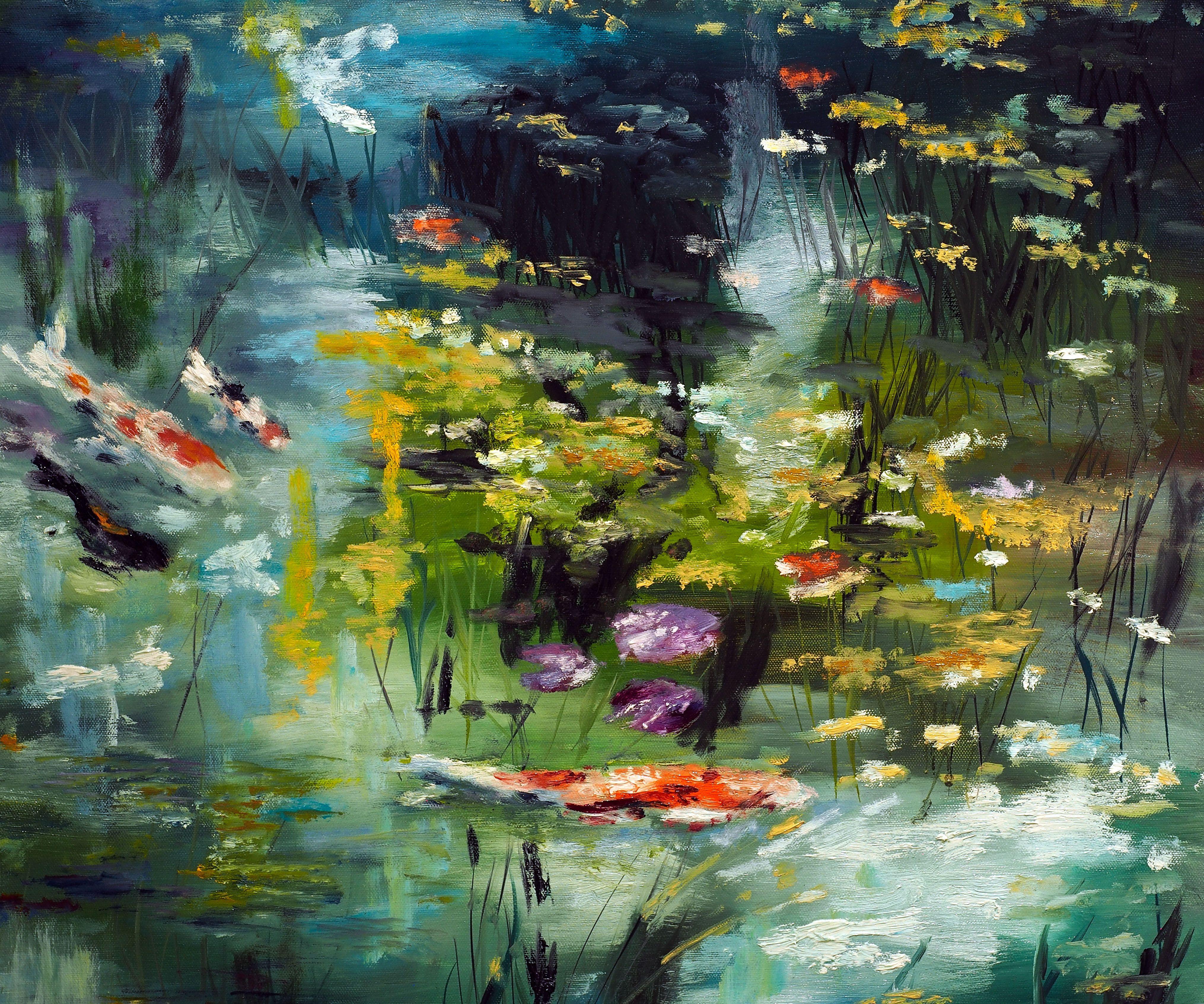 Monet's Pond, Gemälde, Öl auf Leinwand (Impressionismus), Painting, von Ruslana Levandovska