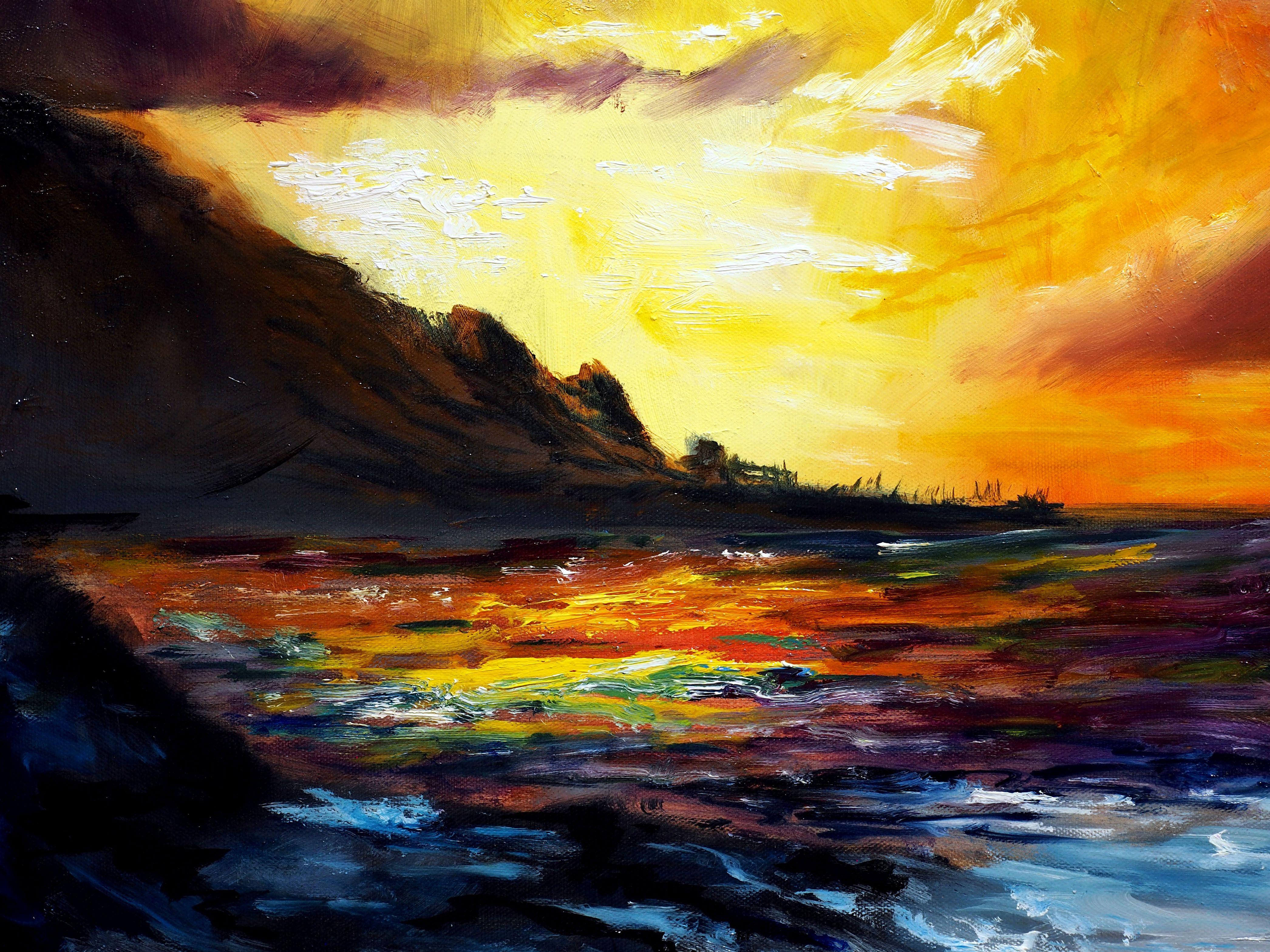 Coucher de soleil en mer, peinture, huile sur toile - Impressionnisme Painting par Ruslana Levandovska