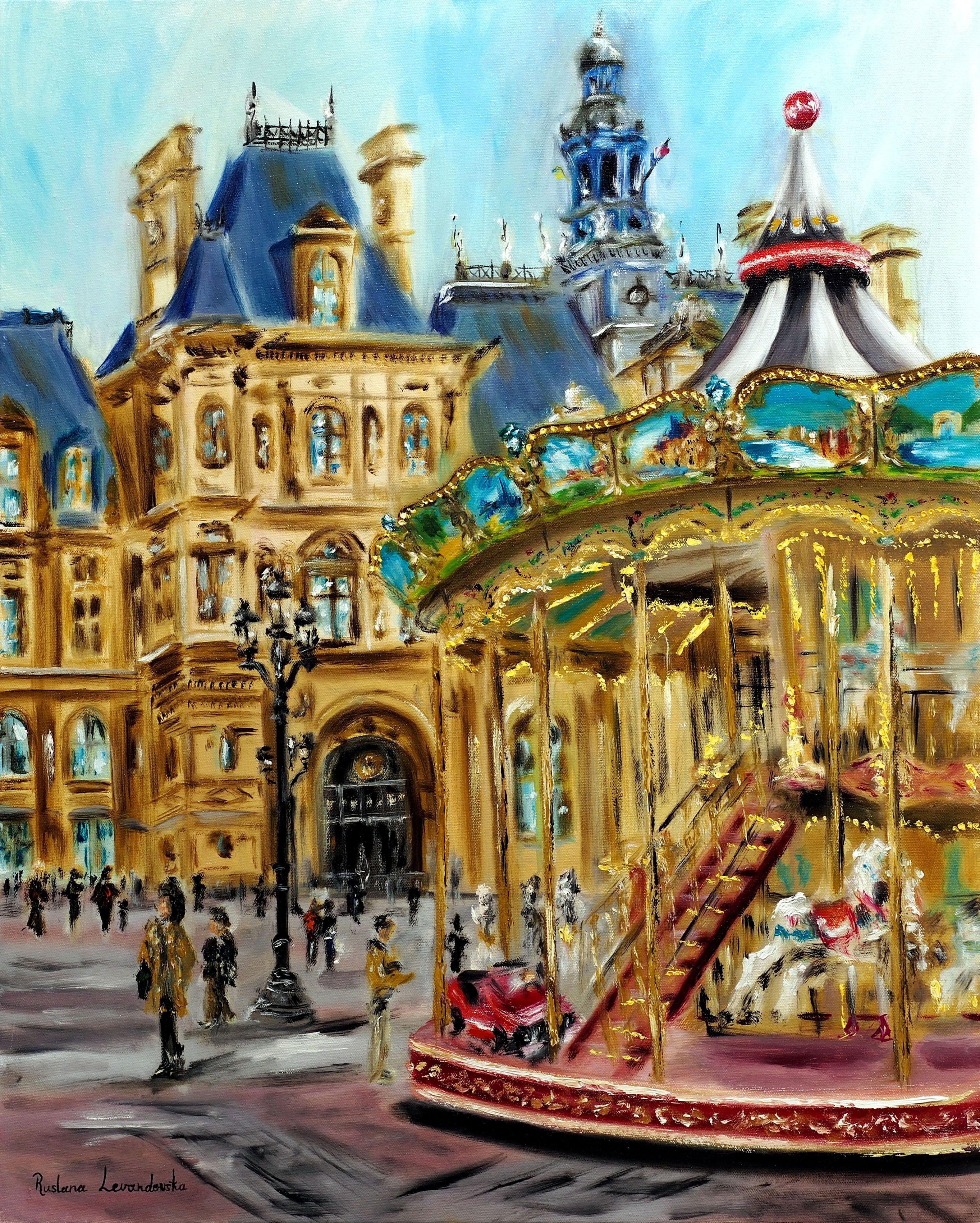 Le strade di Parigi, Pittura, Olio su tela - Painting di Ruslana Levandovska