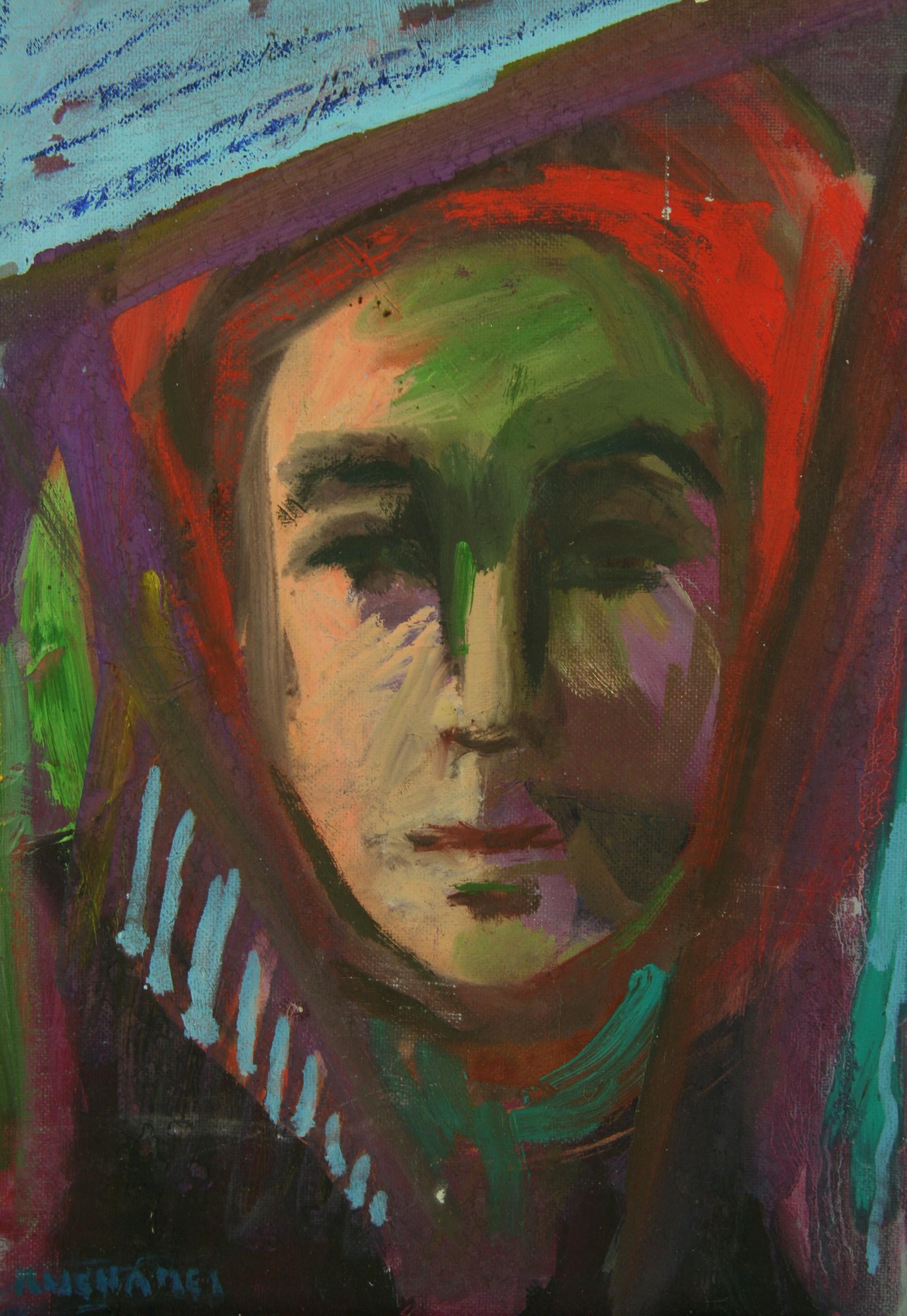 Expressionnisme abstrait  Portrait de femme - Painting de Rusnance