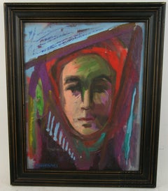 Retro Modern Abstract Expressionist  Woman Portrait