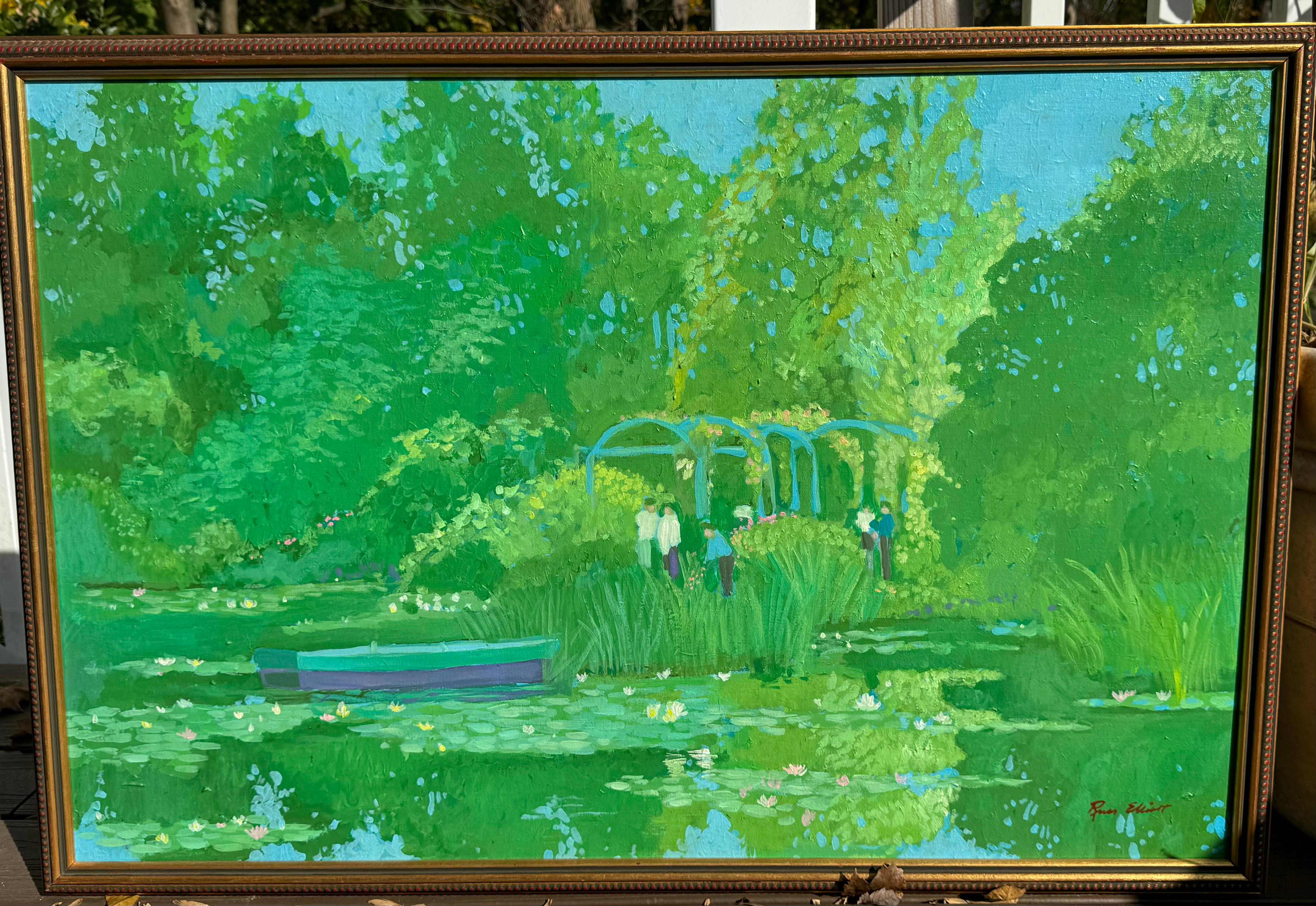 Amerikanisch-modernistische Everglades Florida Wildlife Park Garten Gemälde Lilly Pads – Painting von Russ Elliot