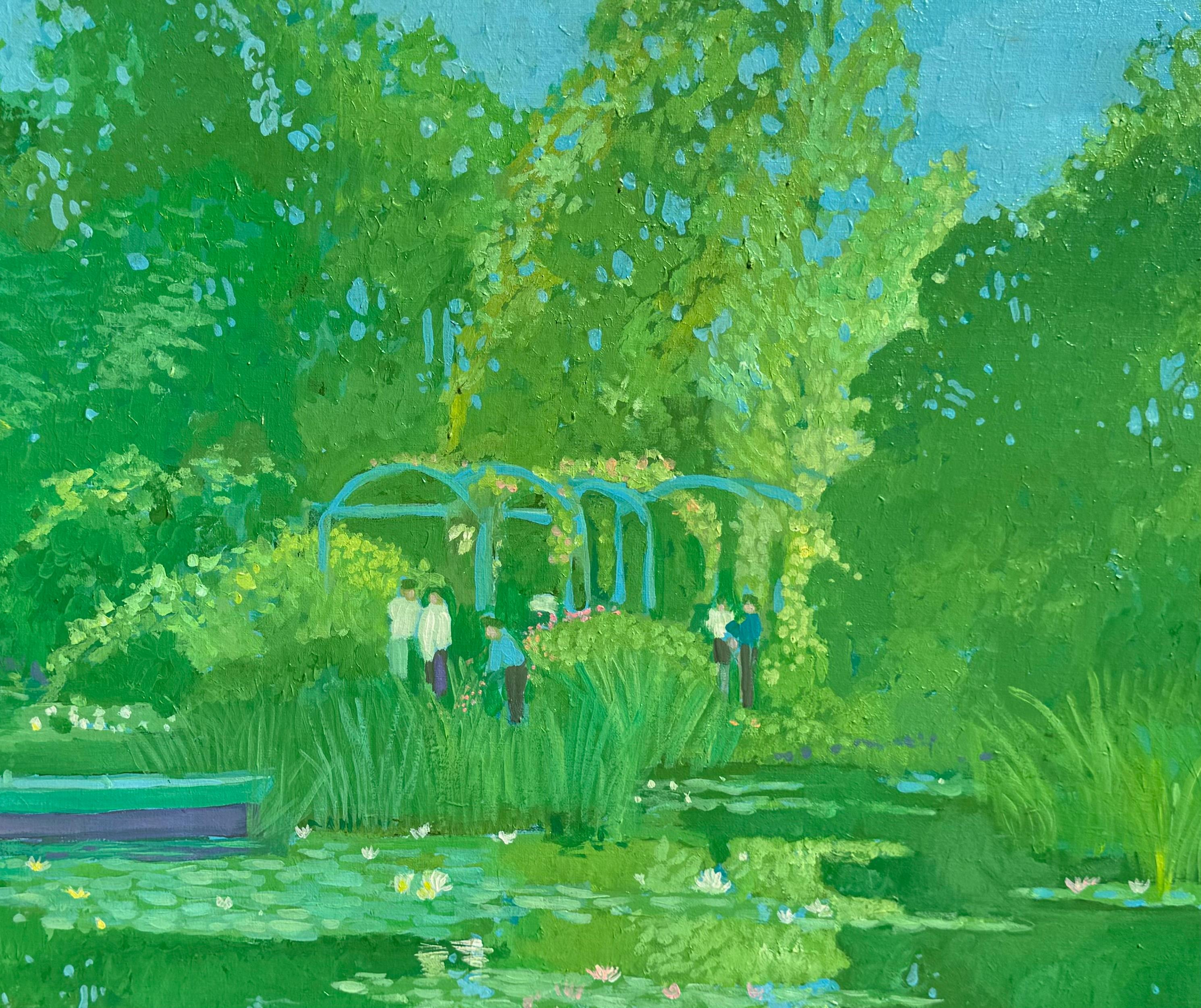 Amerikanisch-modernistische Everglades Florida Wildlife Park Garten Gemälde Lilly Pads (Grün), Landscape Painting, von Russ Elliot