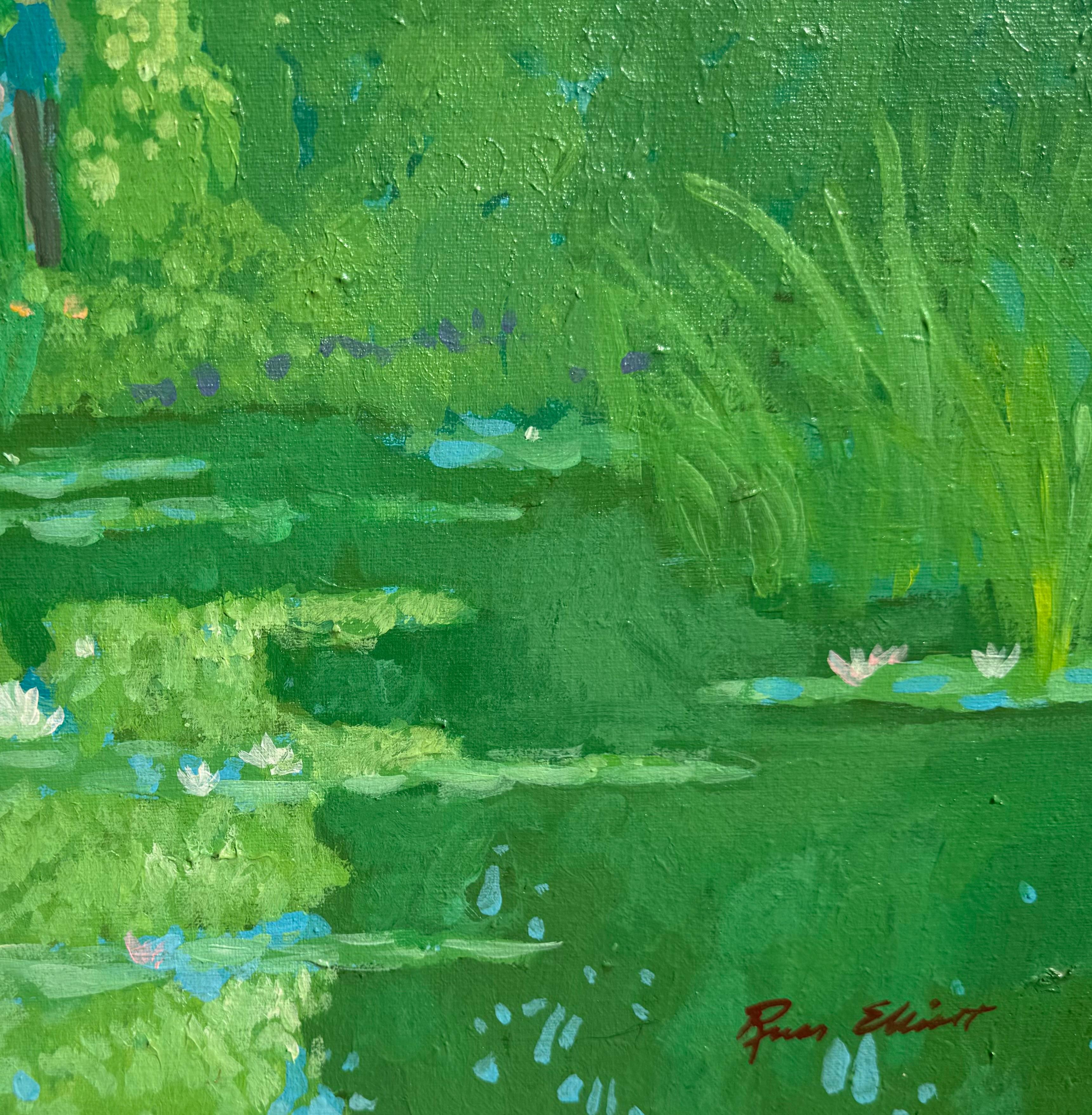 Hier haben wir Russ Elliotts Florida-Gemälde aus den 1960er Jahren

Das Gemälde zeigt einen Park mit Figuren, die auf ein Kanu und einen Teich mit Seerosenblättern blicken.

Russ Elliotts
1960's
signiert unten rechts
Öl auf Leinwand
24x36 Zoll
