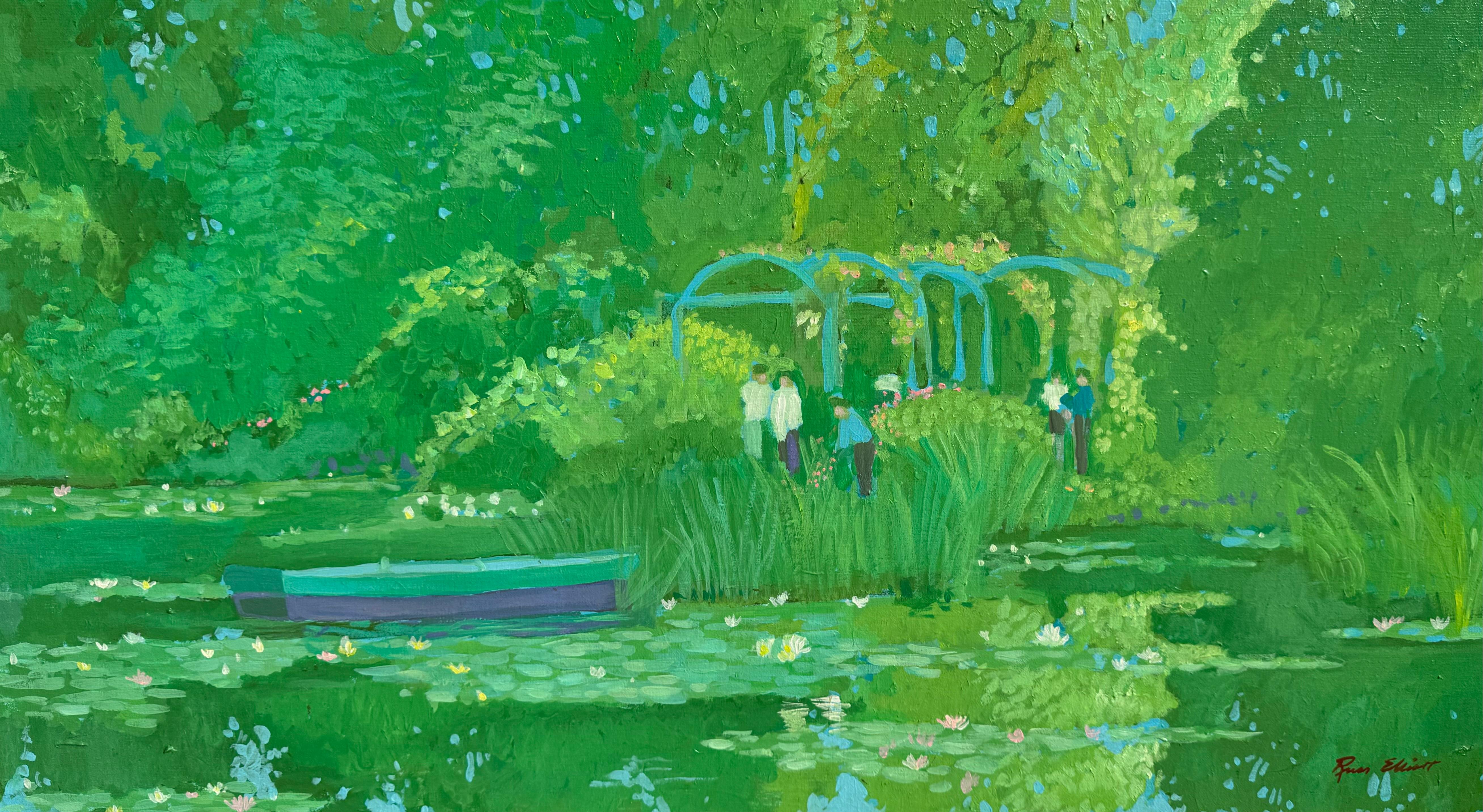 Amerikanisch-modernistische Everglades Florida Wildlife Park Garten Gemälde Lilly Pads im Angebot 1