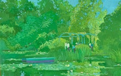 American Modernist Everglades Florida Wildlife Park Garden Painting Lilly Pads