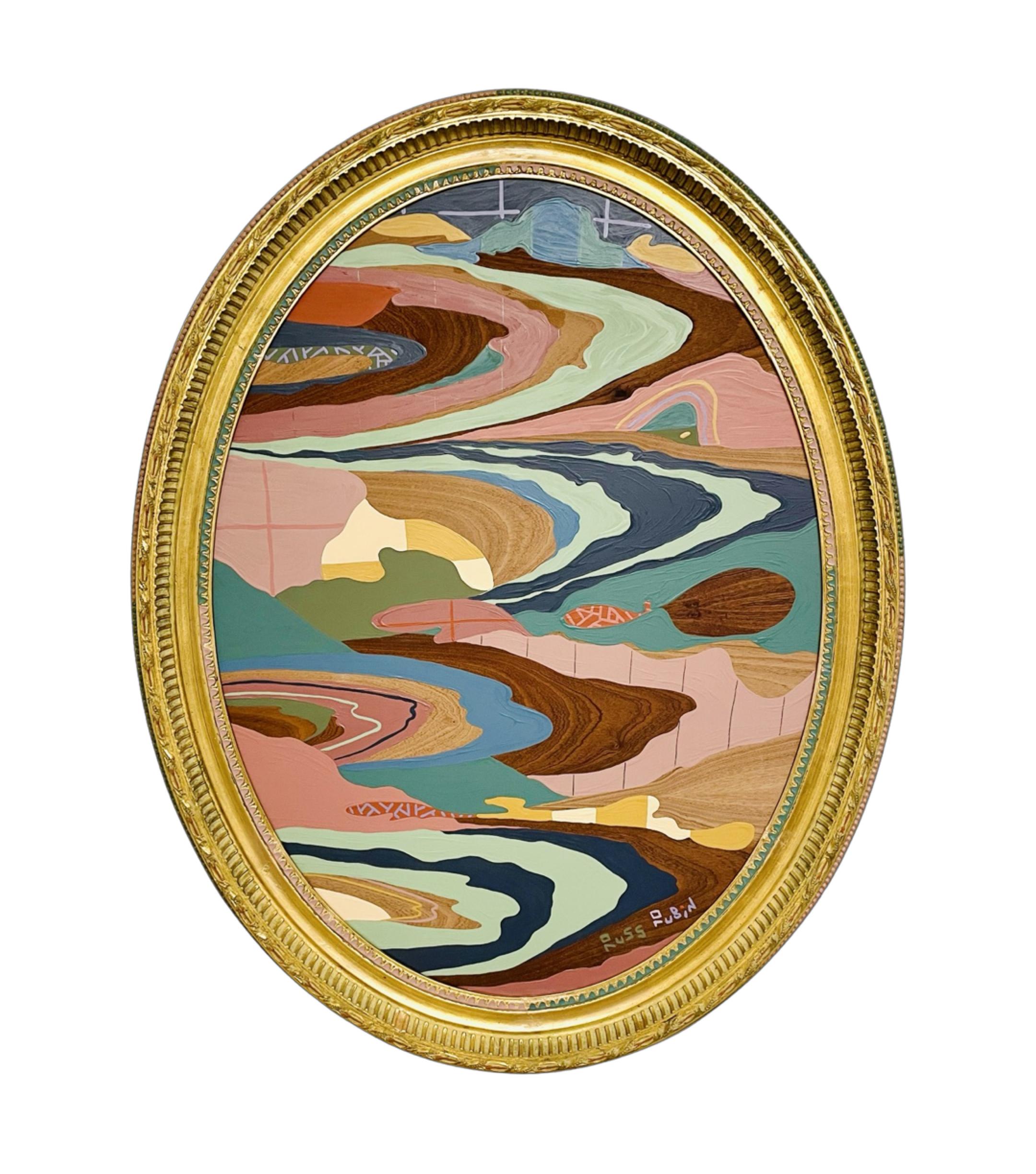 Russ Rubin Abstract Painting – „Temporary Cure for Existential Dread No. 37“ Zeitgenössische farbenfrohe Landschaft