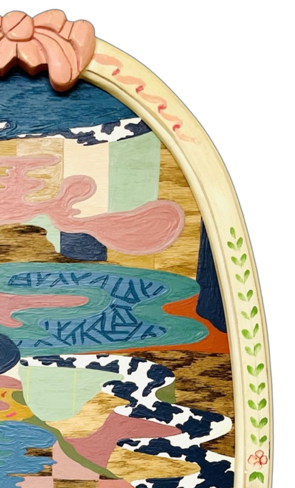 „Temporary Cure for Existential Dread No. 42“ Zeitgenössische farbenfrohe Landschaft (Beige), Abstract Painting, von Russ Rubin
