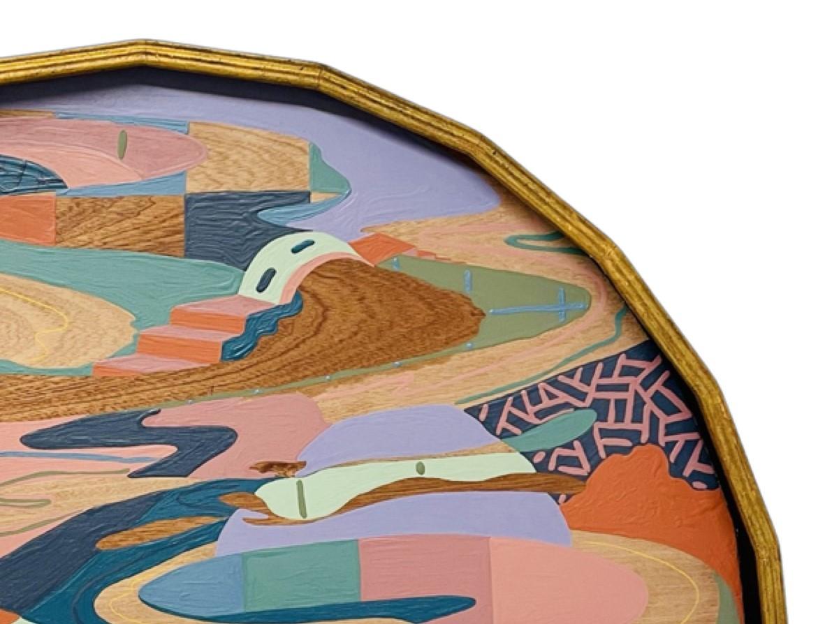 „Temporary Cure for Existential Dread No. 44“ Zeitgenössische farbenfrohe Landschaft (Braun), Abstract Painting, von Russ Rubin