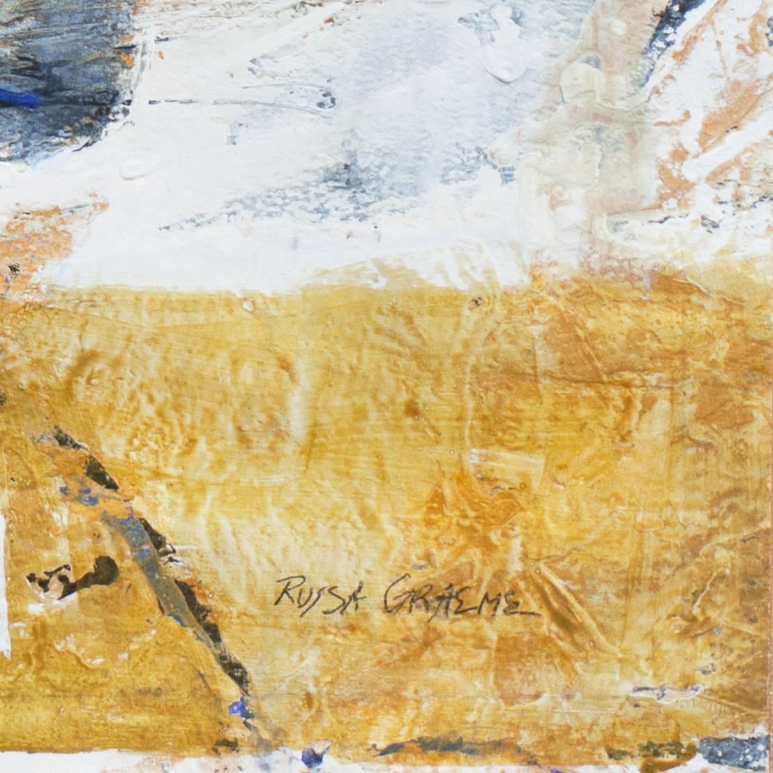 'Abstract in Coral and Indigo', American Action Painting - Blue Abstract Painting by Russa Graeme