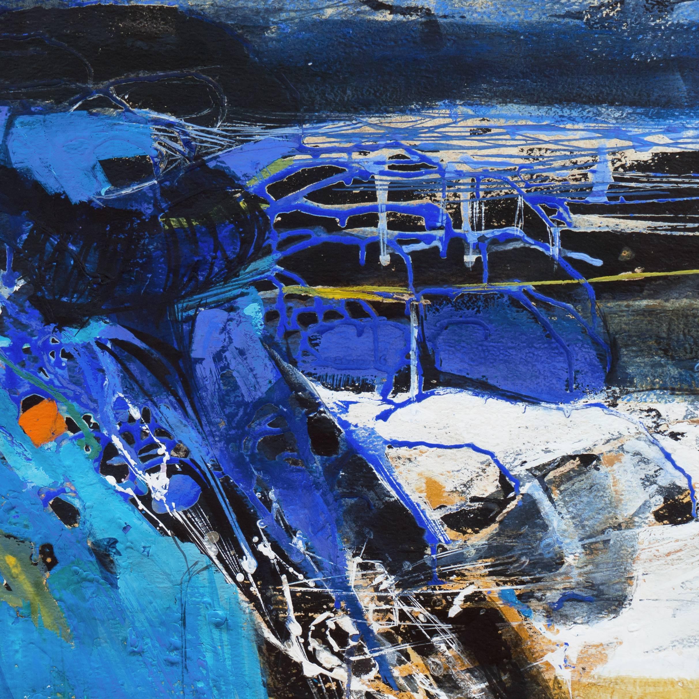 'Abstract in Coral and Indigo', American Action Painting For Sale 3