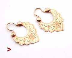 Antique  Kokoshnik Dangle Earrings solid 14K Rose Gold /4gr