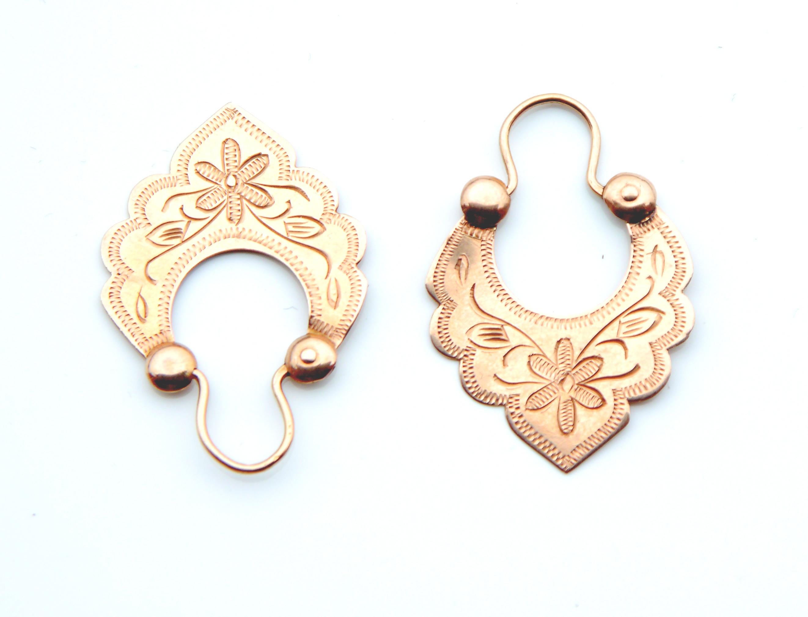 Russain Imperial Soviet Kokoshnik Dangle Earrings solid 14K Rose Gold /4gr For Sale 1