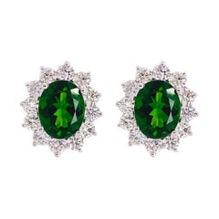 Russalite Diamond Halo Earring Studs, 5.80 carats Green Russalite and Diamonds