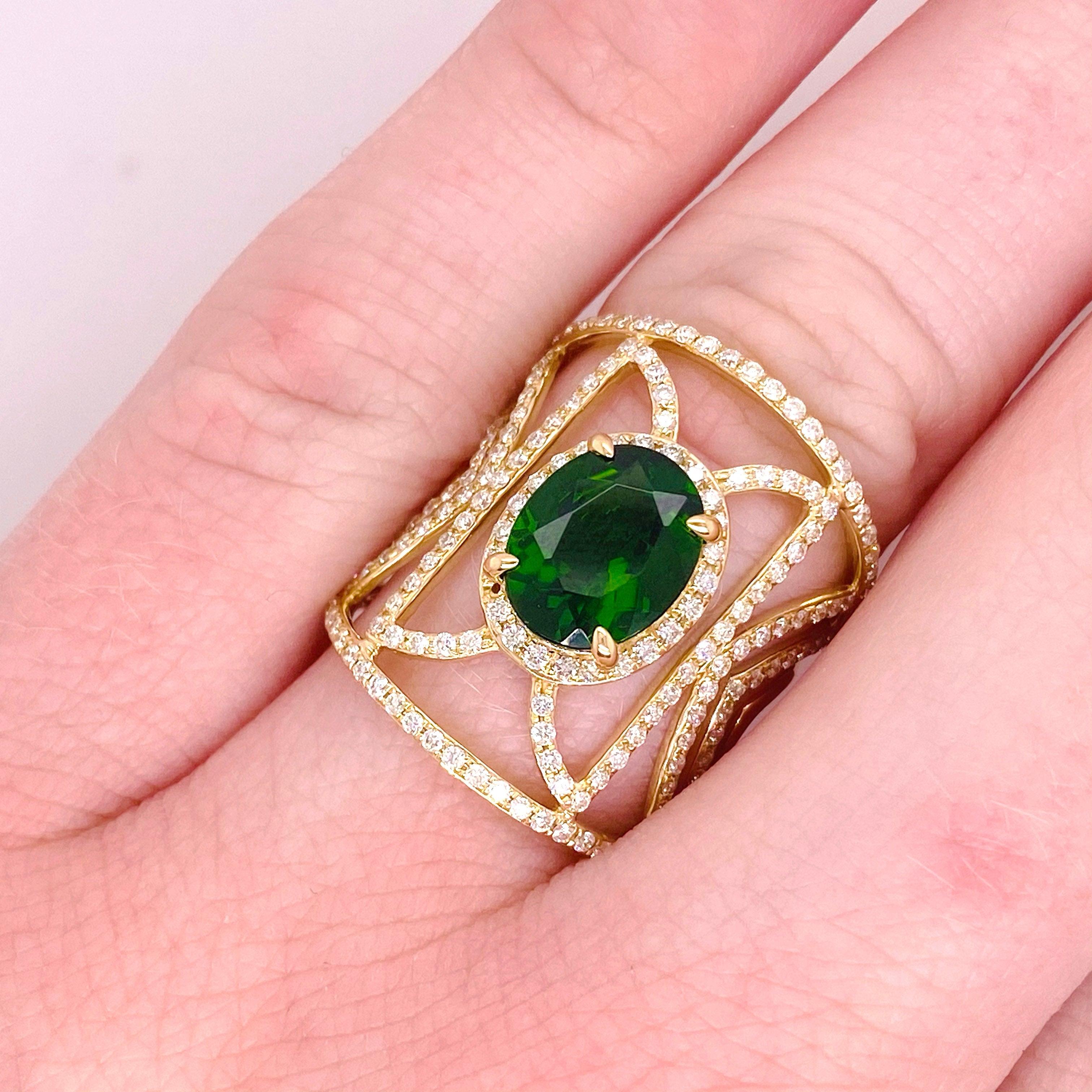 Russalite Diamond Ring, Cigar Band in Yellow Gold, 2.45 Ct Emerald 186 Diamonds 2