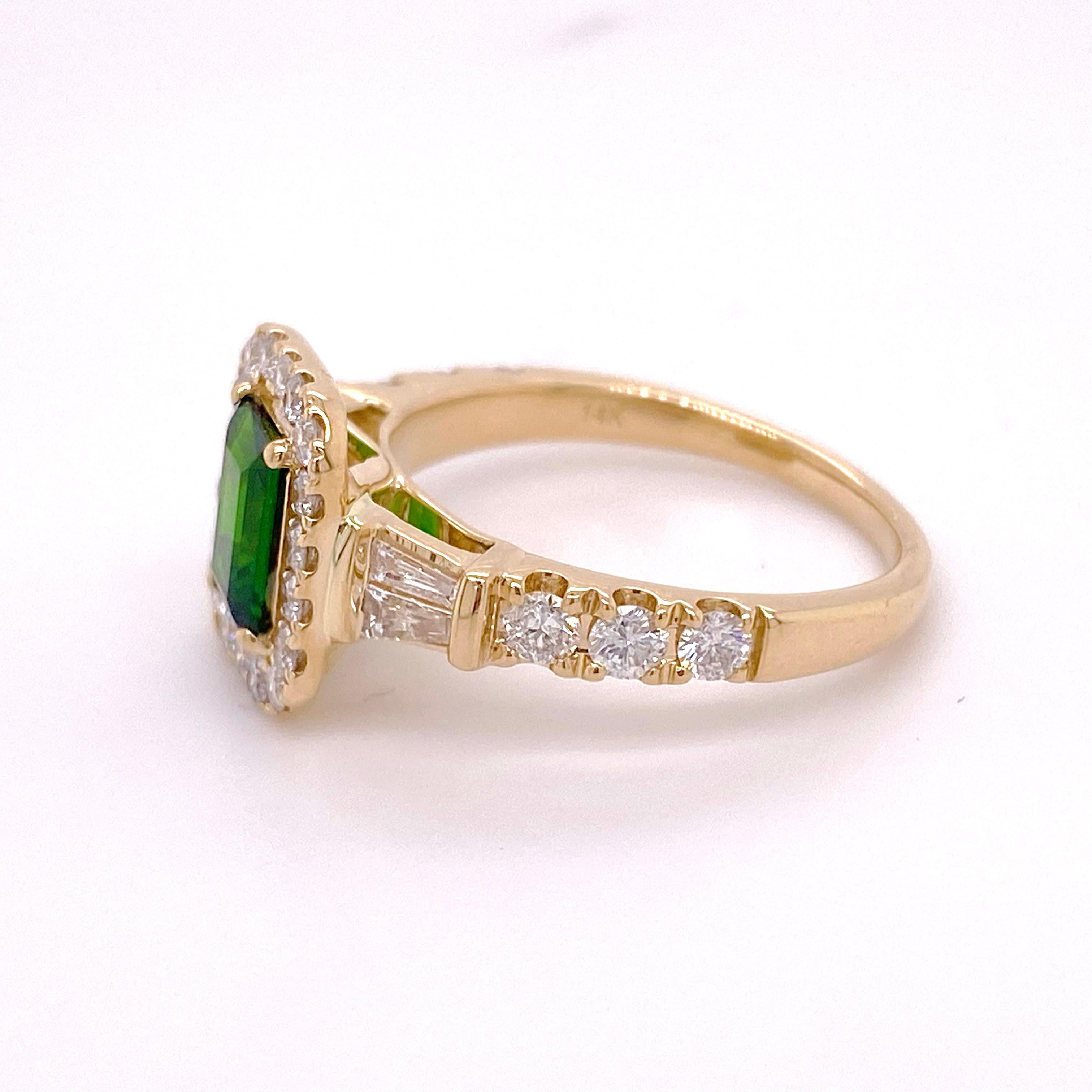 Russalite Diamond Ring Diamond Halo Genuine and Natural Emerald Cut ...