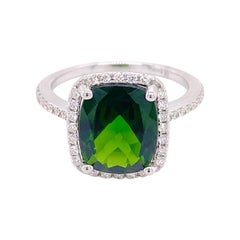 Russalite Diamond Ring, White Gold, Diamond Halo Genuine Natural Gemstone Ring