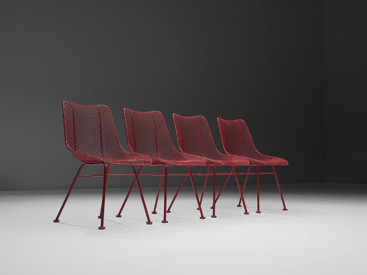 Mid-Century Modern Russall Woodard 'Sculptura' Set of Four Red Patio Chairs