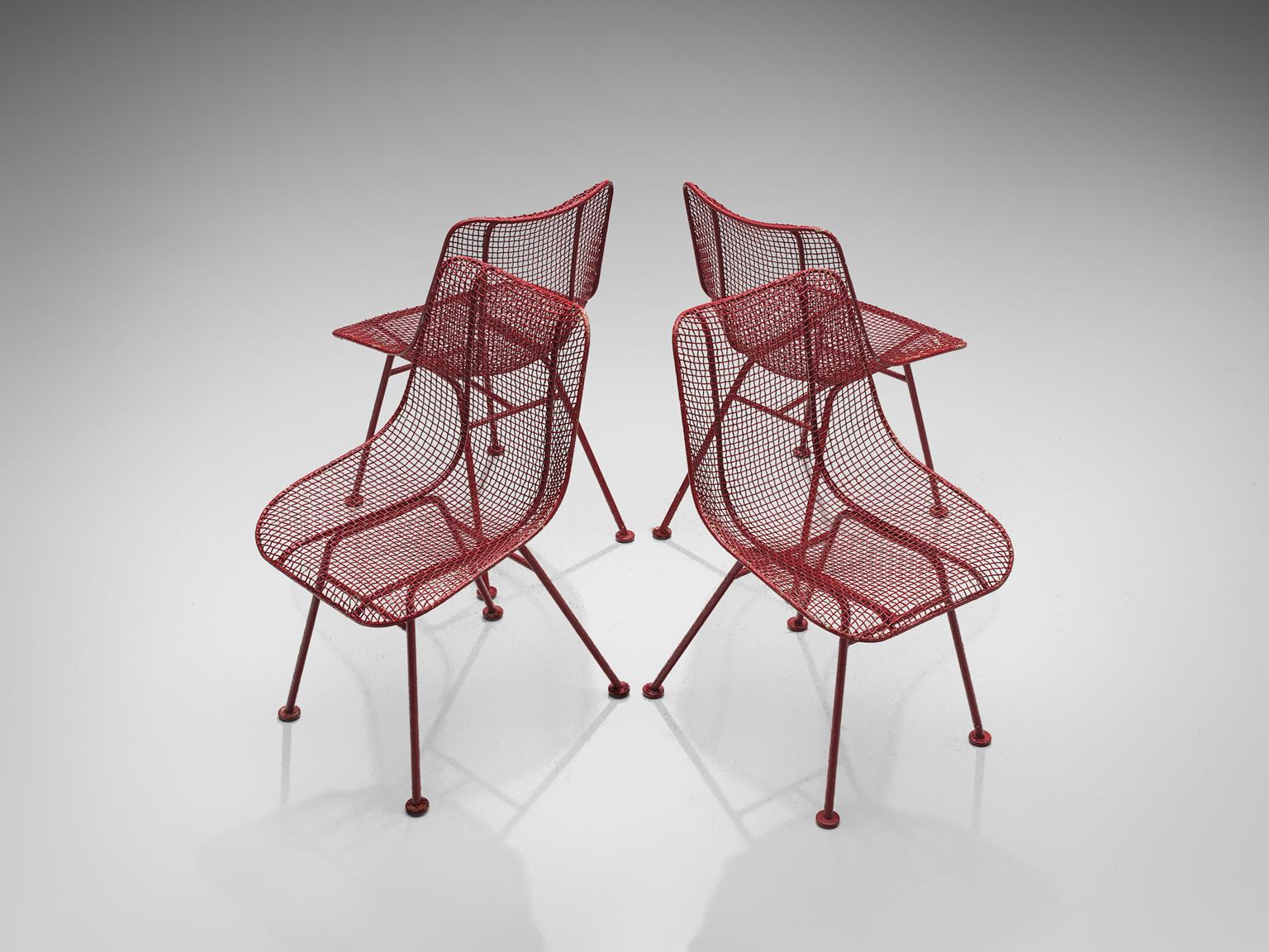 American Russall Woodard 'Sculptura' Set of Four Red Patio Chairs
