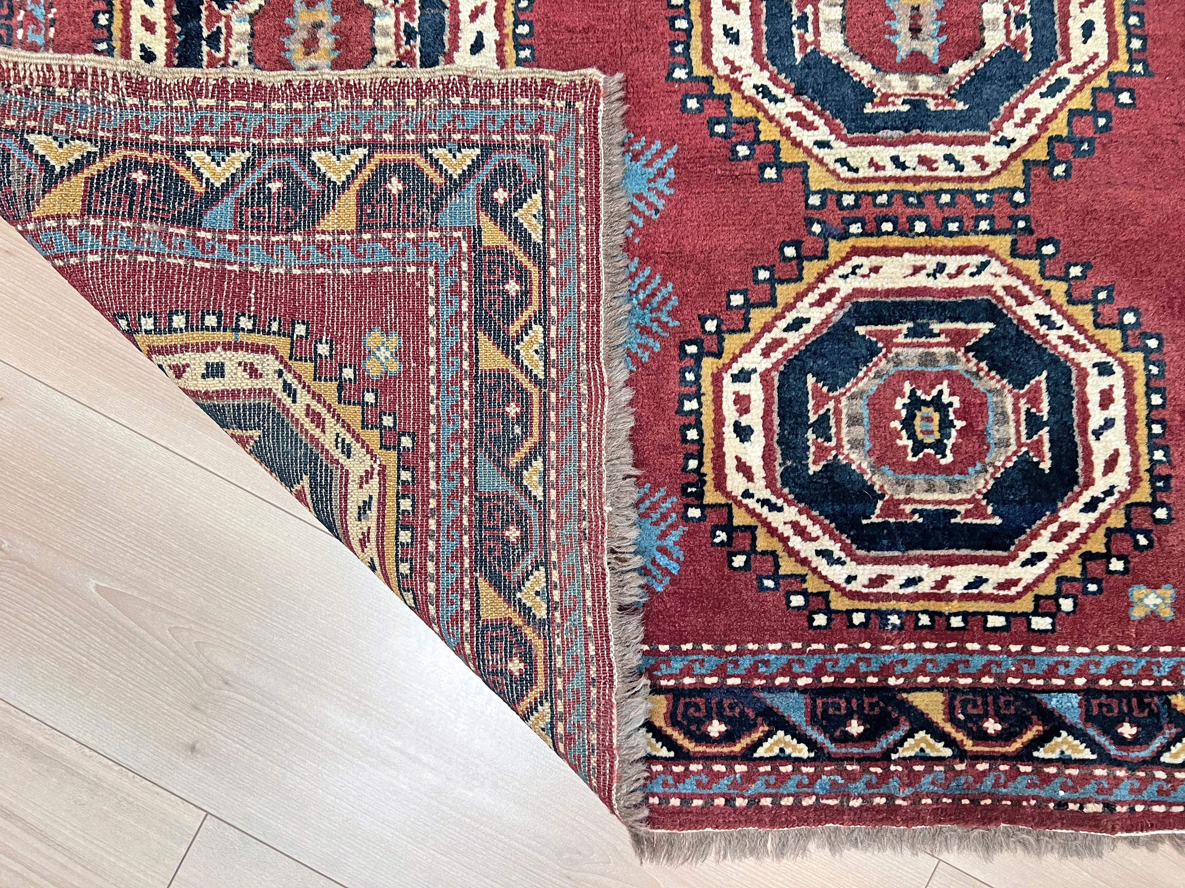 Russet Derbend - Tappeto tribale d'accento caucasico in lana d'epoca - 3′5″×4′3″ - 1960s 3