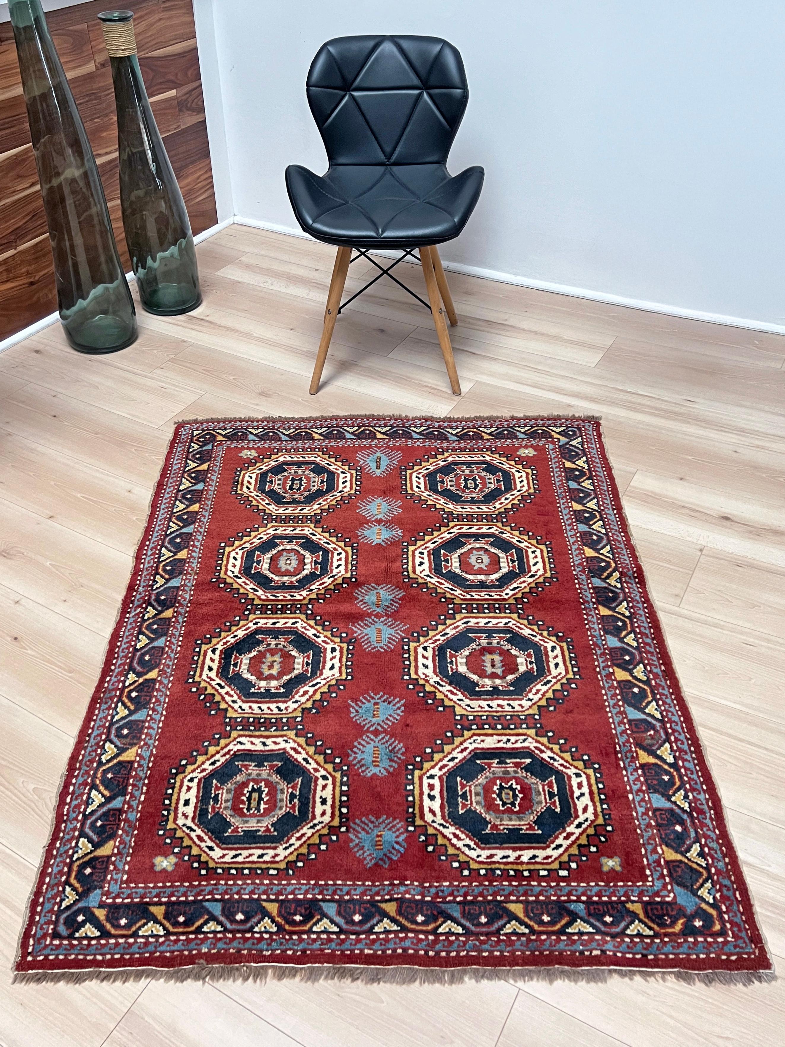 Rustico Russet Derbend - Tappeto tribale d'accento caucasico in lana d'epoca - 3′5″×4′3″ - 1960s