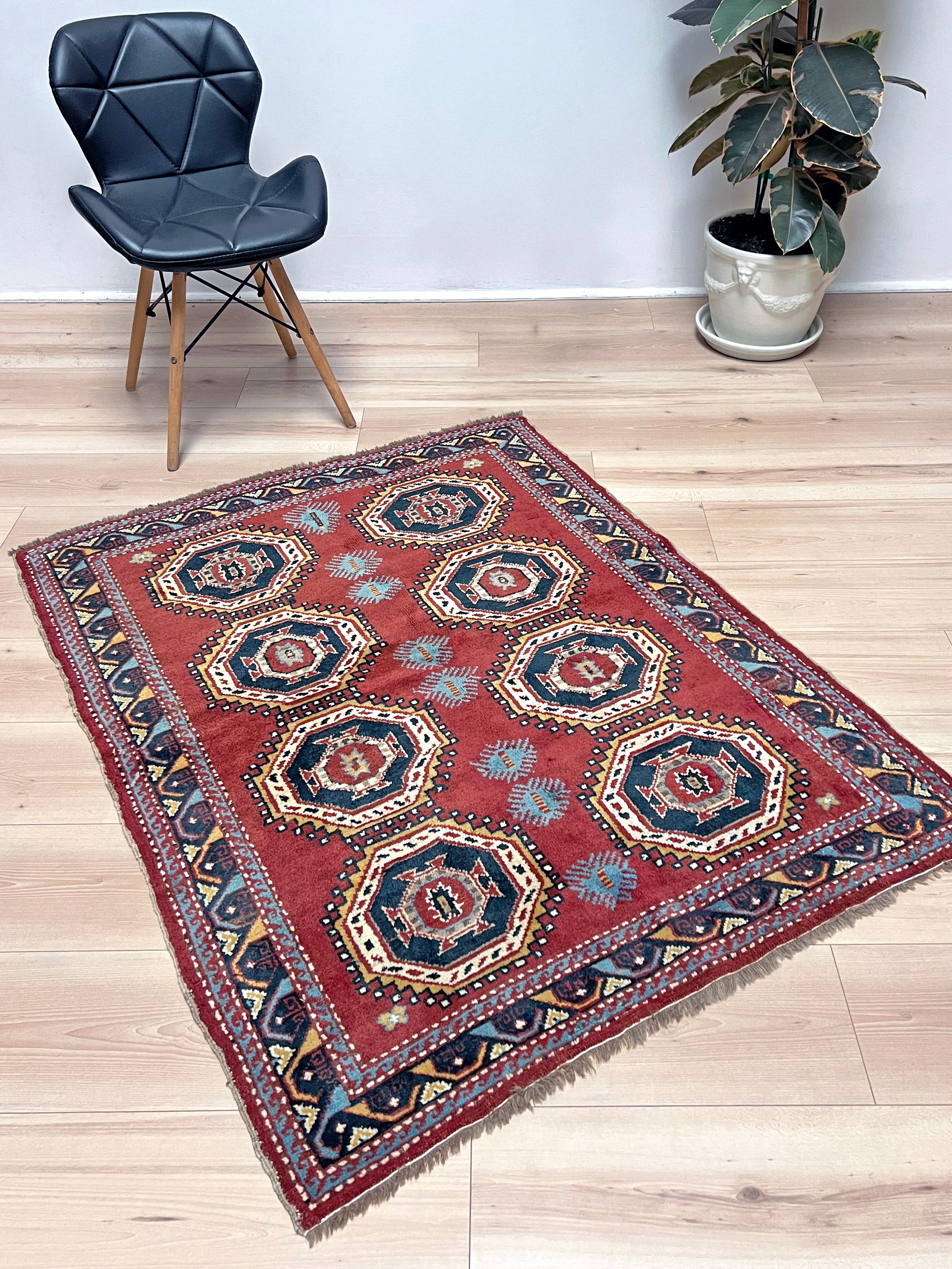 Azero Russet Derbend - Tappeto tribale d'accento caucasico in lana d'epoca - 3′5″×4′3″ - 1960s