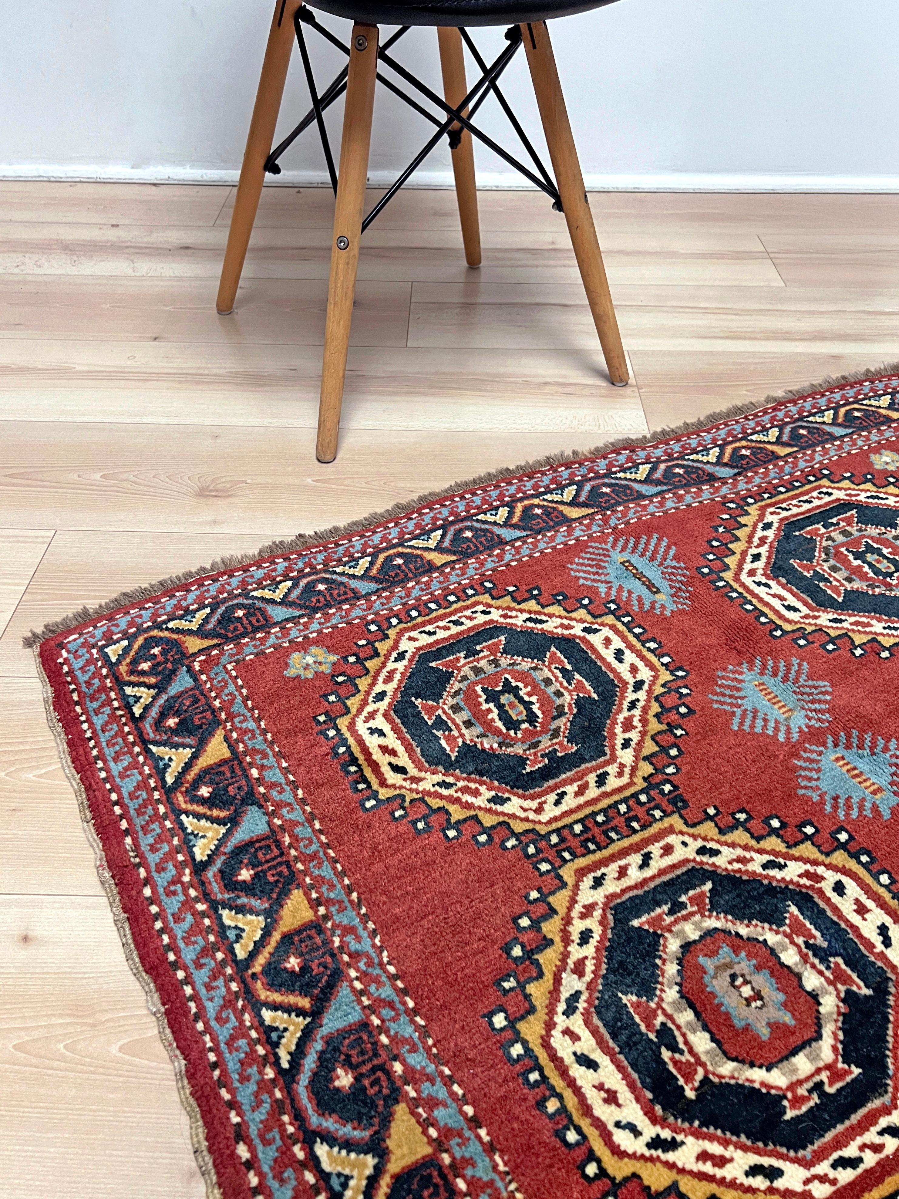 Annodato a mano Russet Derbend - Tappeto tribale d'accento caucasico in lana d'epoca - 3′5��″×4′3″ - 1960s