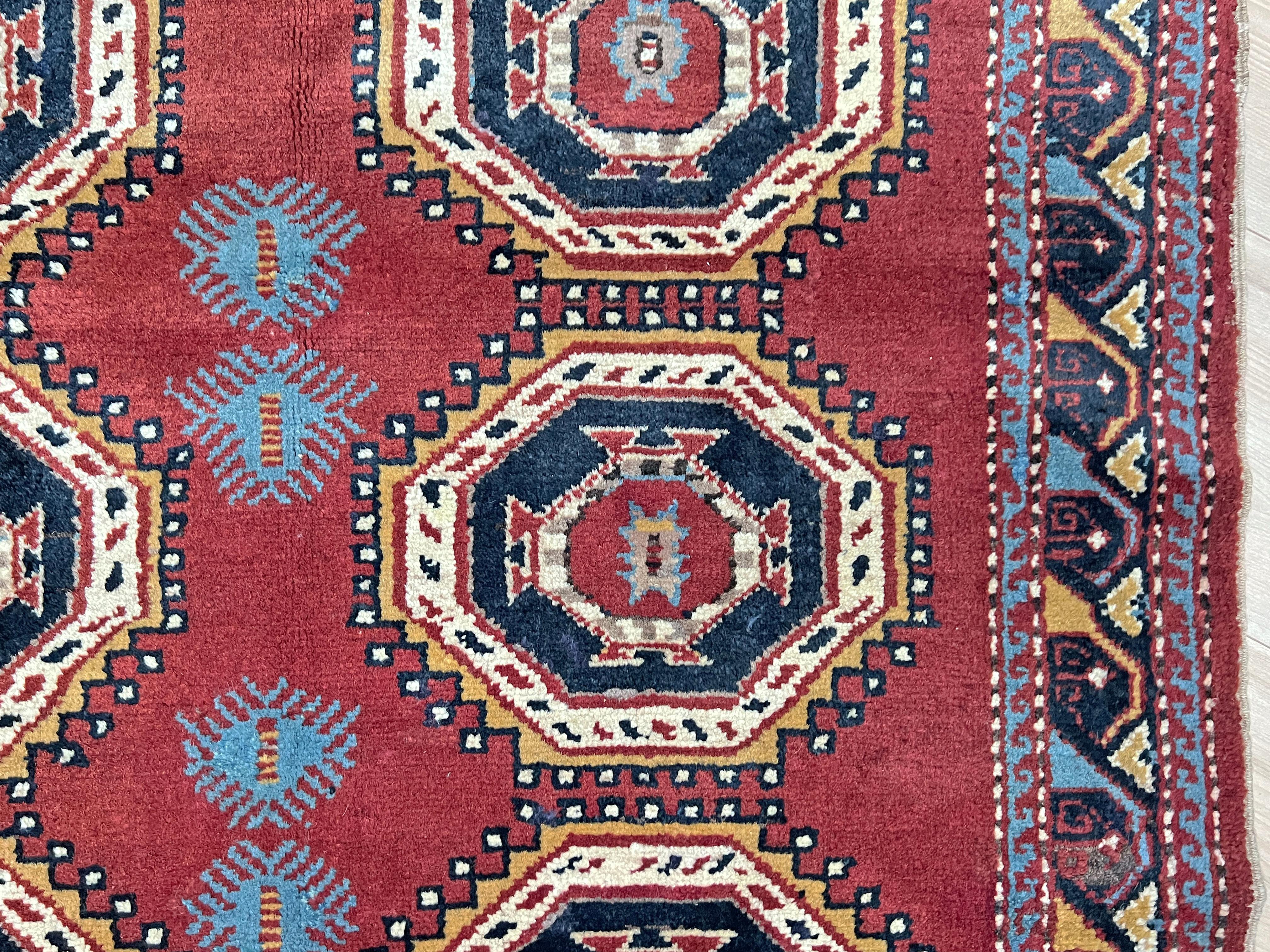 Metà XX secolo Russet Derbend - Tappeto tribale d'accento caucasico in lana d'epoca - 3′5″×4′3″ - 1960s