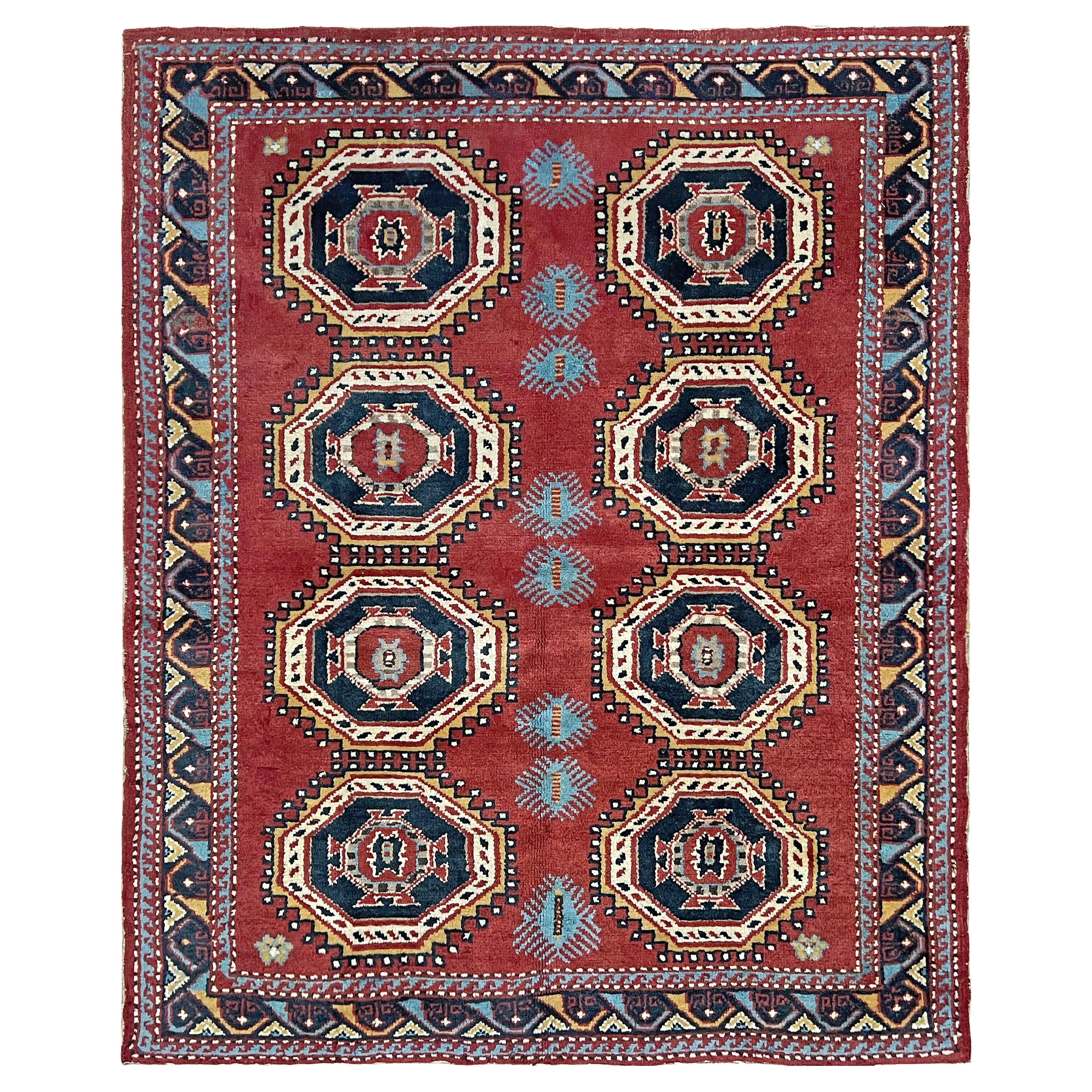 Russet Derbend - Tappeto tribale d'accento caucasico in lana d'epoca - 3′5″×4′3″ - 1960s