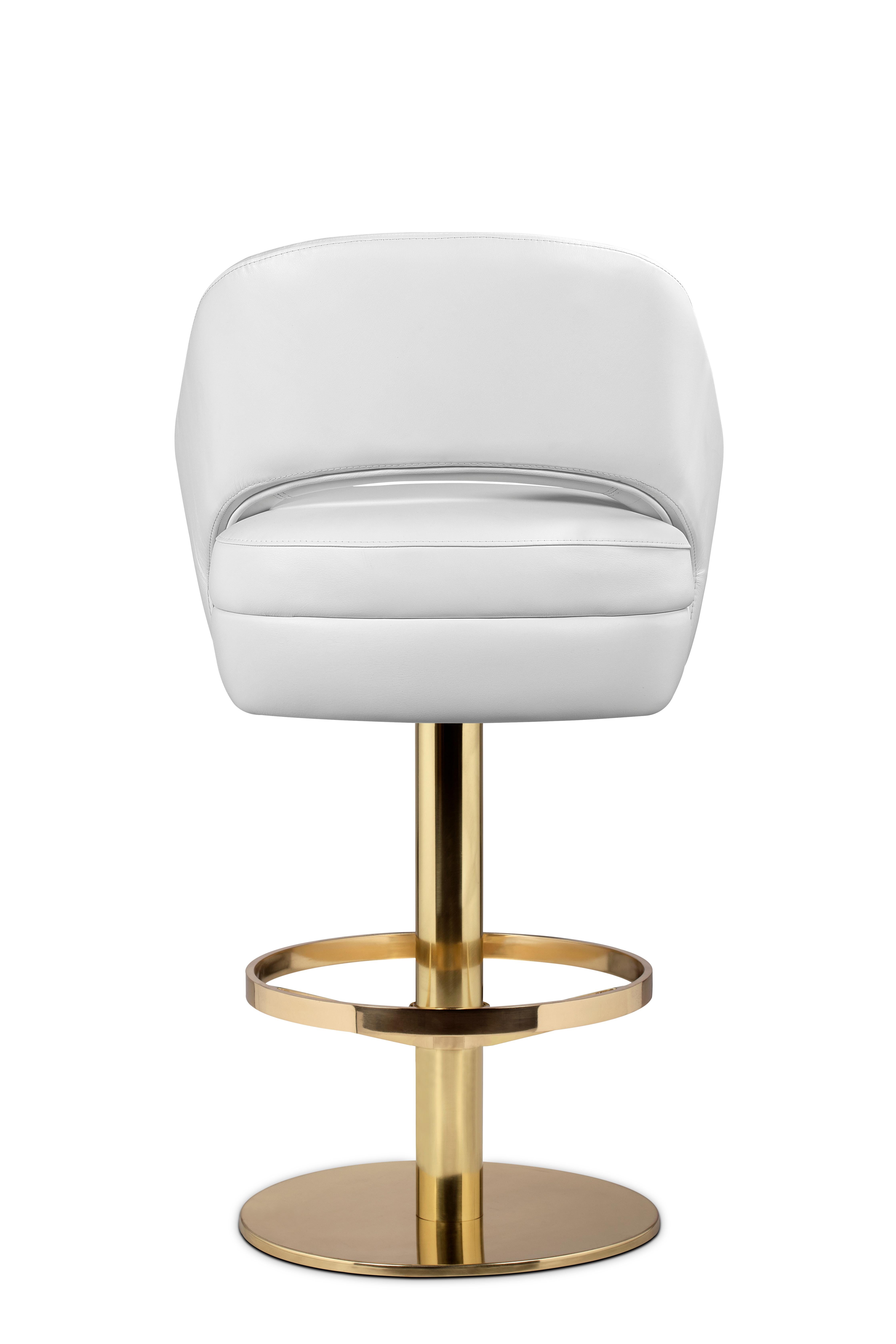 Mid-Century Modern Russel Bar Chair in White with Brass Base For Sale