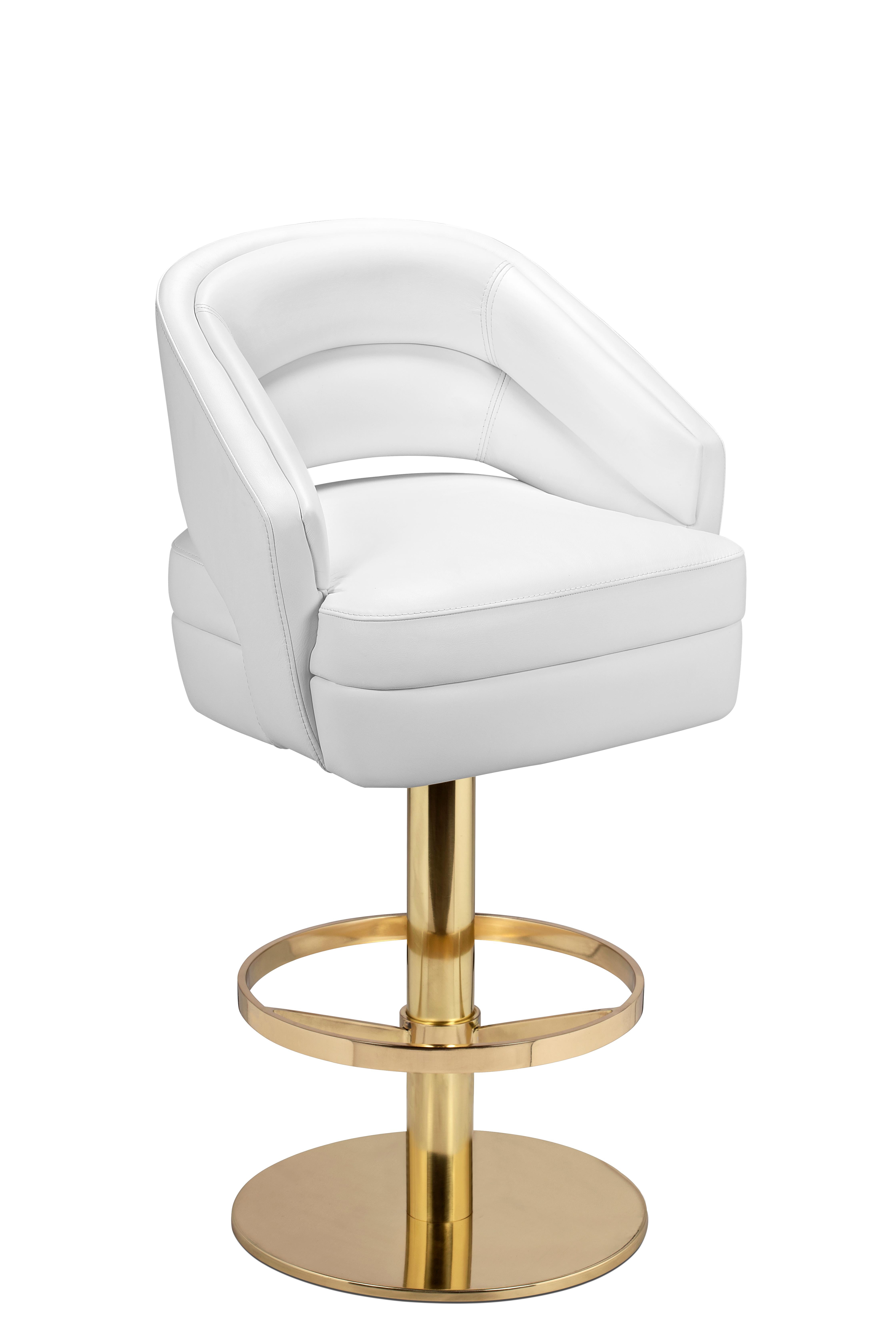 Portuguese Russel Bar Chair in White with Brass Base For Sale