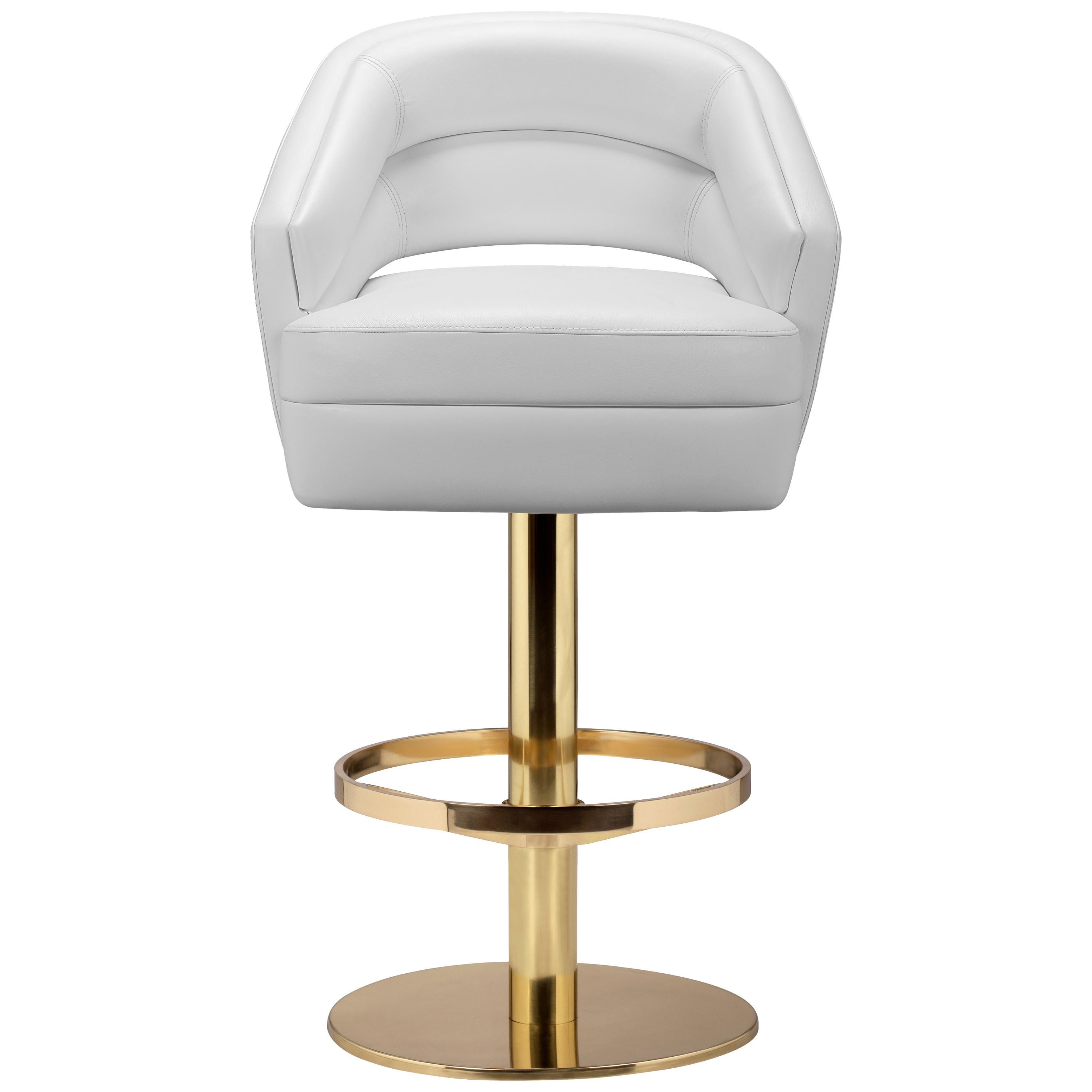 Russel Bar Chair in White with Brass Base For Sale