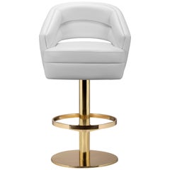Russel Bar Chair in White with Brass Base