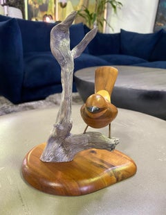 Russell Russ Graff Signed Hawaiian Artist Inlaid Carved Wood Bird Sculpture