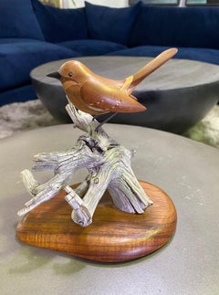 Russell Russ Graff Signed Hawaiian Artist Inlaid Carved Wood Bird Sculpture