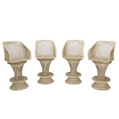 Russel Woodard Spun Fiber Glass Resin Set of 4 Outdoors Bar Stools