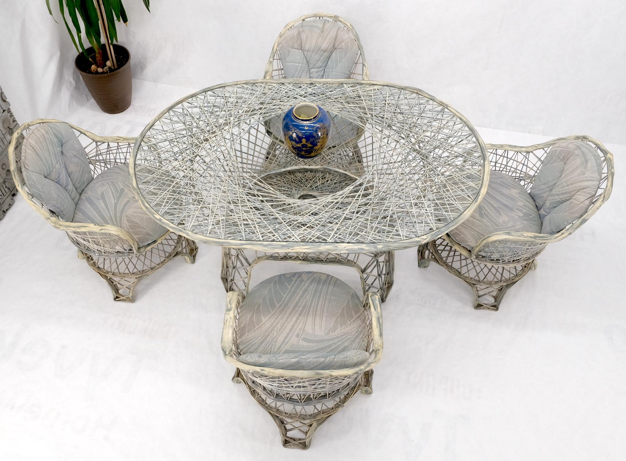 Glass Russel Woodard Spun Fiberglass Oval Racetrack Dining Table 4 Chairs Outdoor Set For Sale