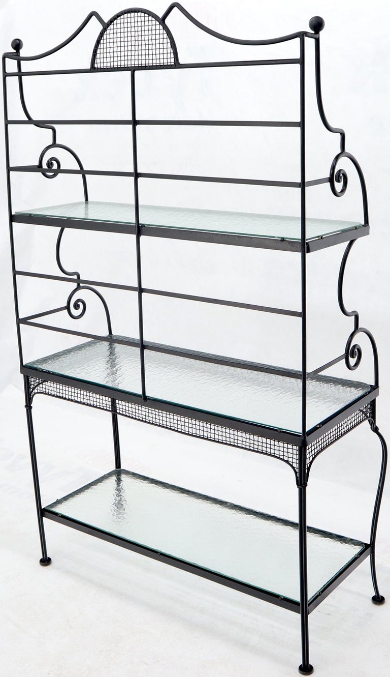 Russel Woodard Wrought Iron Scrolls Glass Shelves Bakers Rack at 1stDibs