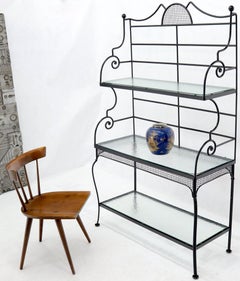 Russel Woodard Wrought Iron Scrolls Glass Shelves Bakers Rack