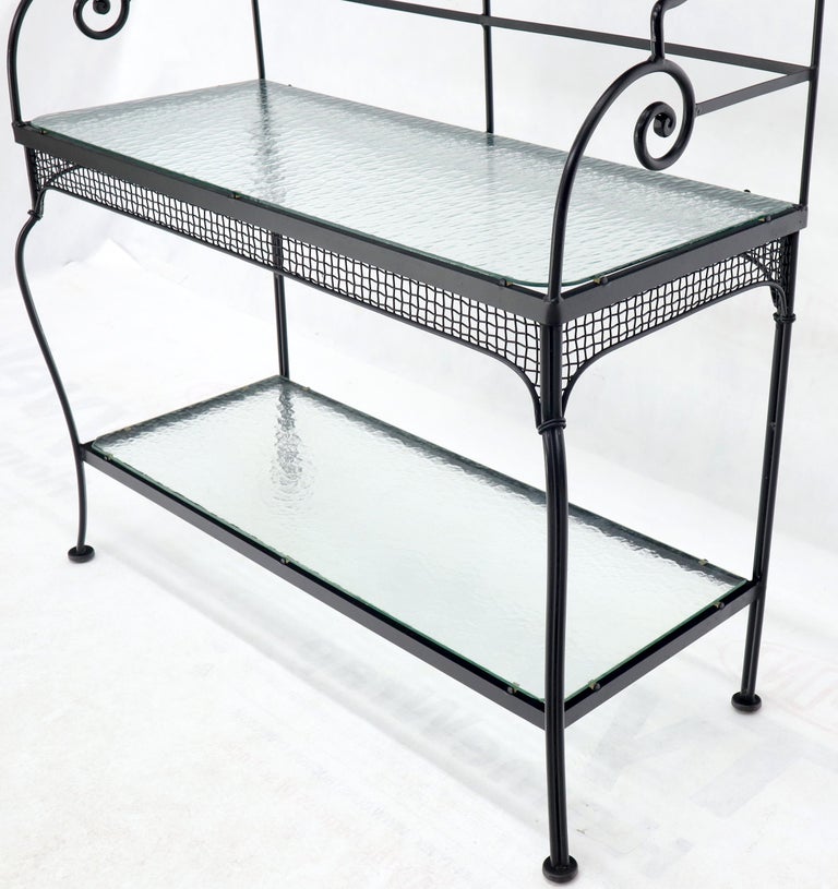 Russel Woodard Wrought Iron Scrolls Glass Shelves Bakers Rack at 1stDibs