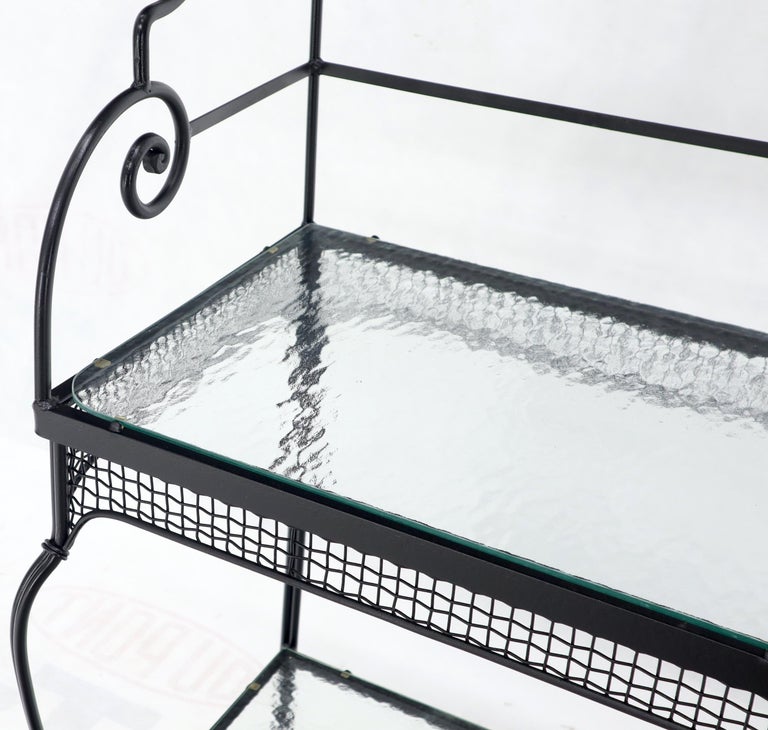 Russel Woodard Wrought Iron Scrolls Glass Shelves Bakers Rack at 1stDibs