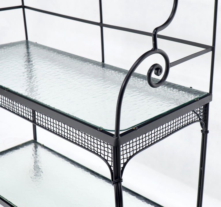 Russel Woodard Wrought Iron Scrolls Glass Shelves Bakers Rack at 1stDibs