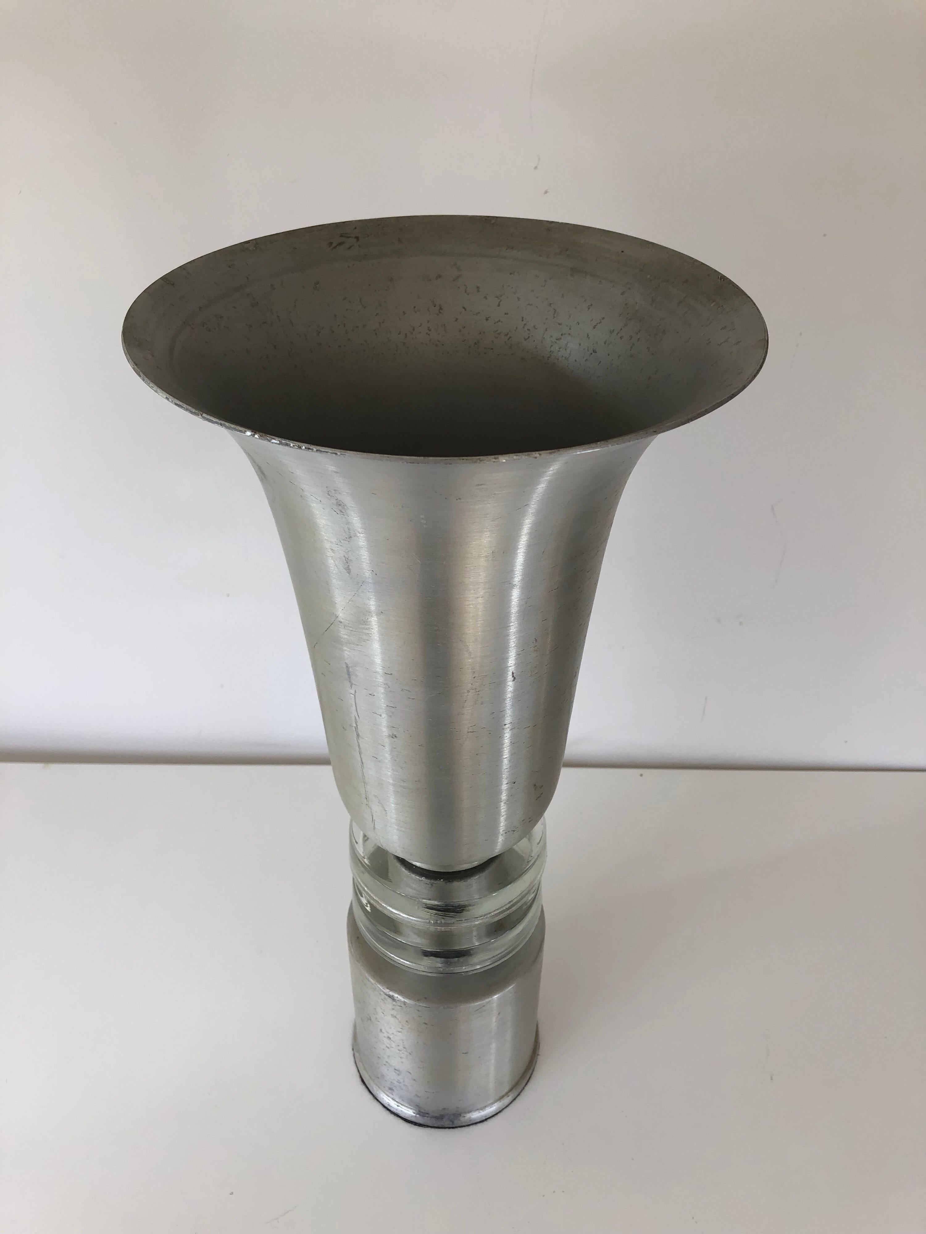Art Deco Russel Wright Aluminum and Glass Torchere Lamp For Sale