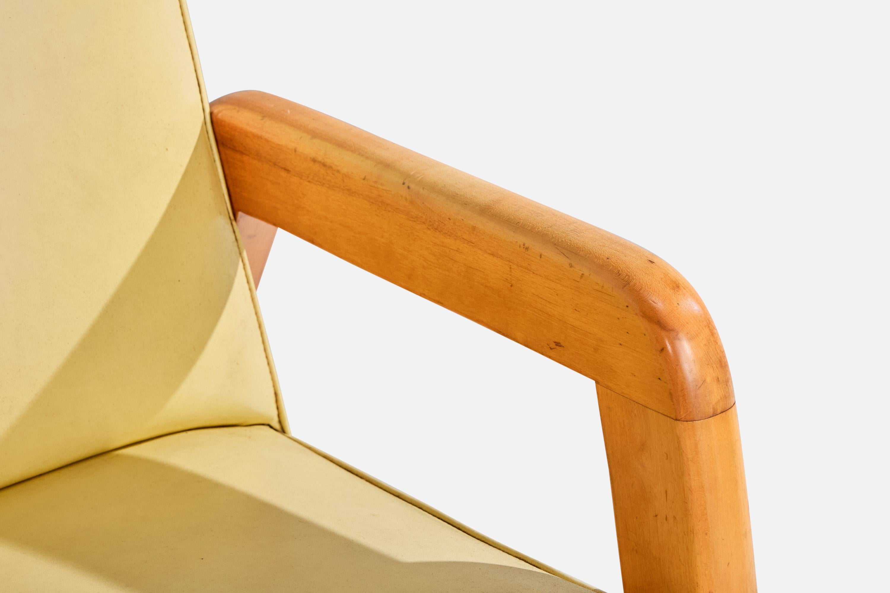 Russel Wright Attribution, Lounge Chair, Wood, Vinyl, USA, 1940s For Sale 4