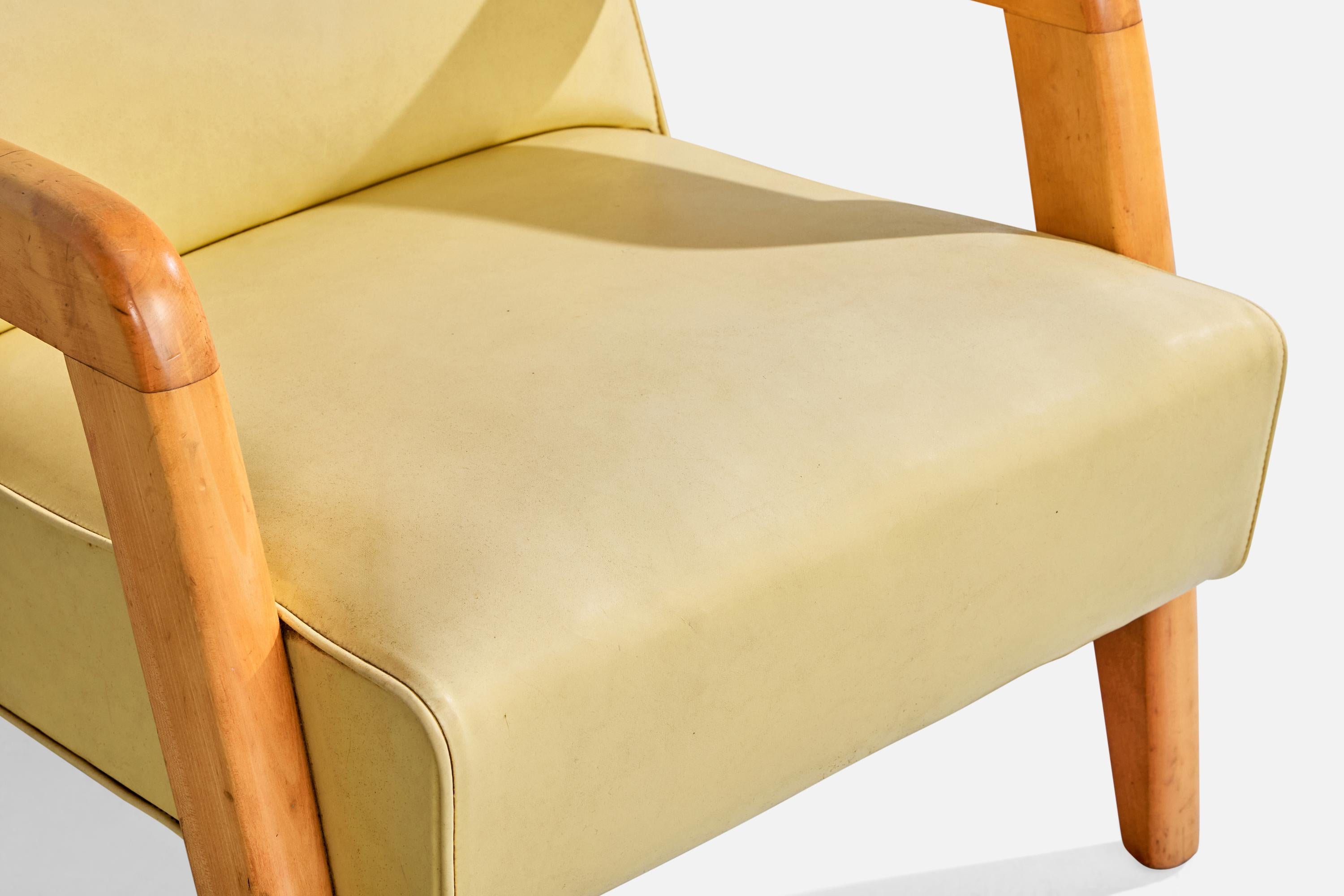 Russel Wright Attribution, Lounge Chair, Wood, Vinyl, USA, 1940s For Sale 5