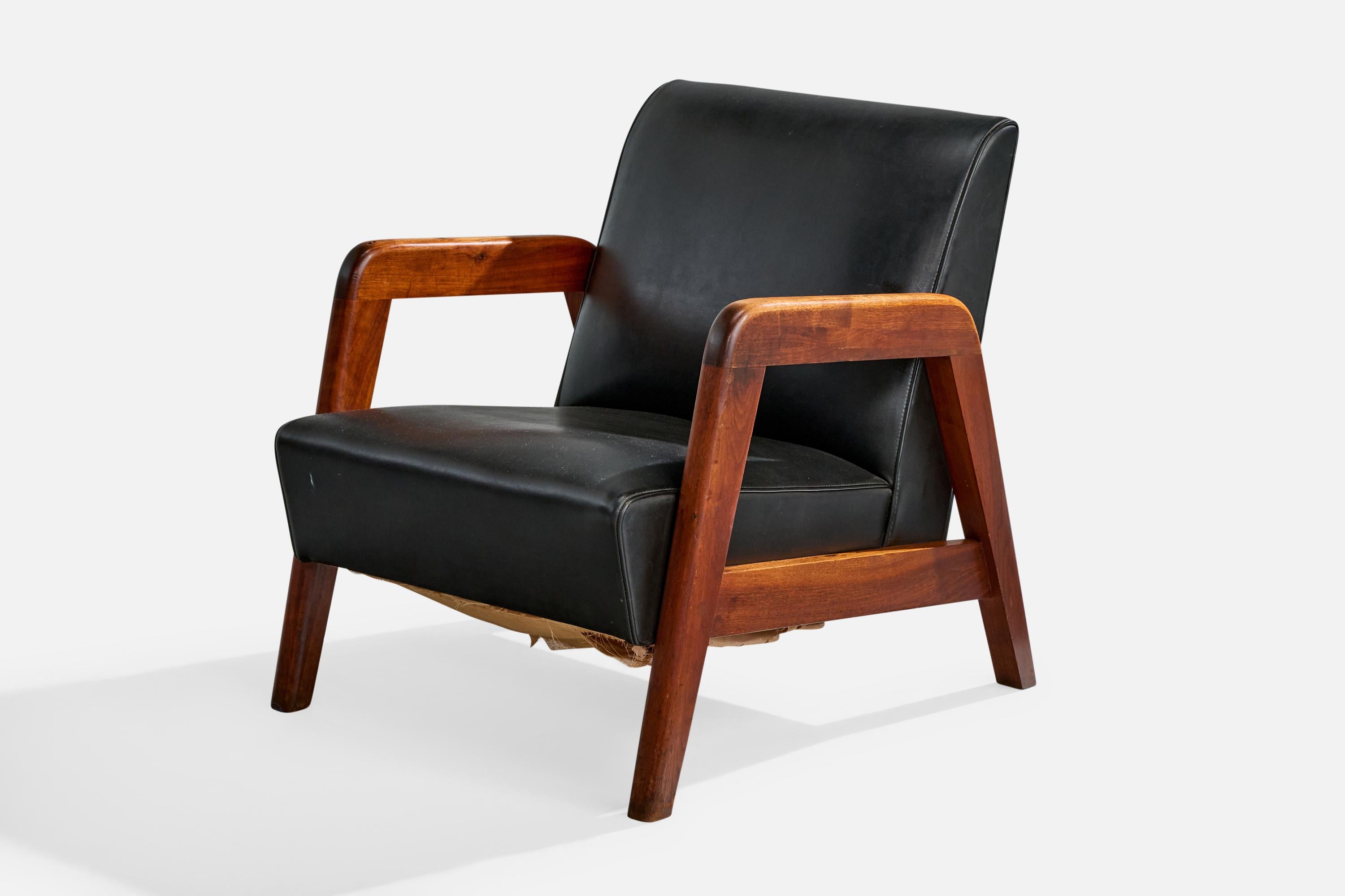 Attribuzione Russel Wright, Sedia da salotto, Wood, Vinile, USA, anni '40 In condizioni buone in vendita a High Point, NC